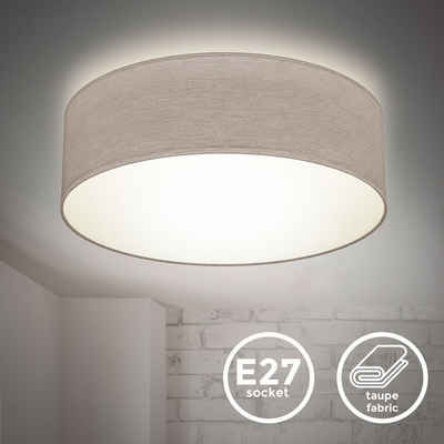 B.K.Licht Deckenleuchte Stoff-Deckenlampe 1 Flammig Wohnzimmer Schlafzimmer - BKL1217, ohne Leuchtmittel, Stoff-Lampenschirm Fassung E27 Durchmesser 30cm Farbe Taupe