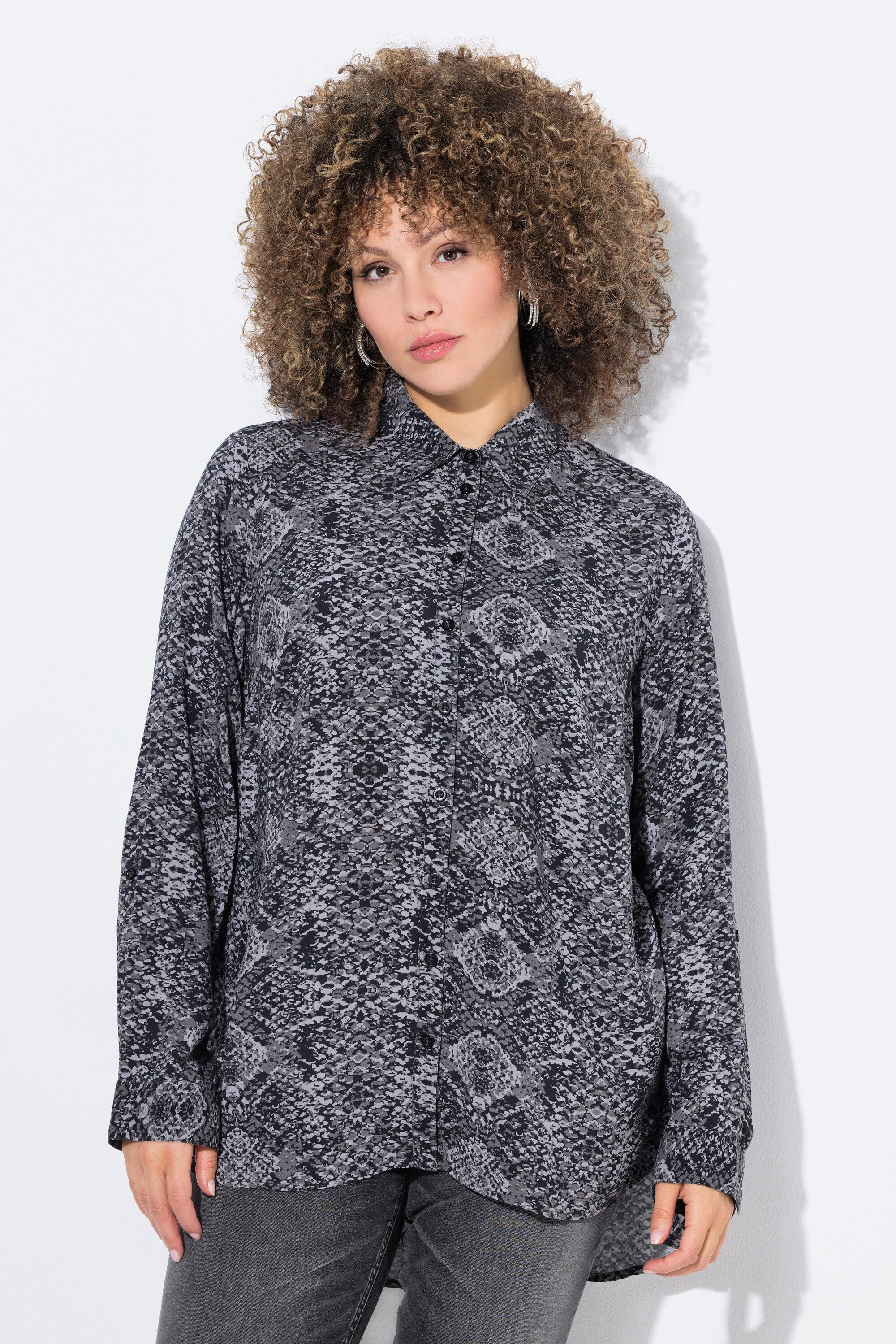 Ulla Popken Hemdbluse Hemdbluse Schlangenmuster Hemdkragen Langarm günstig online kaufen