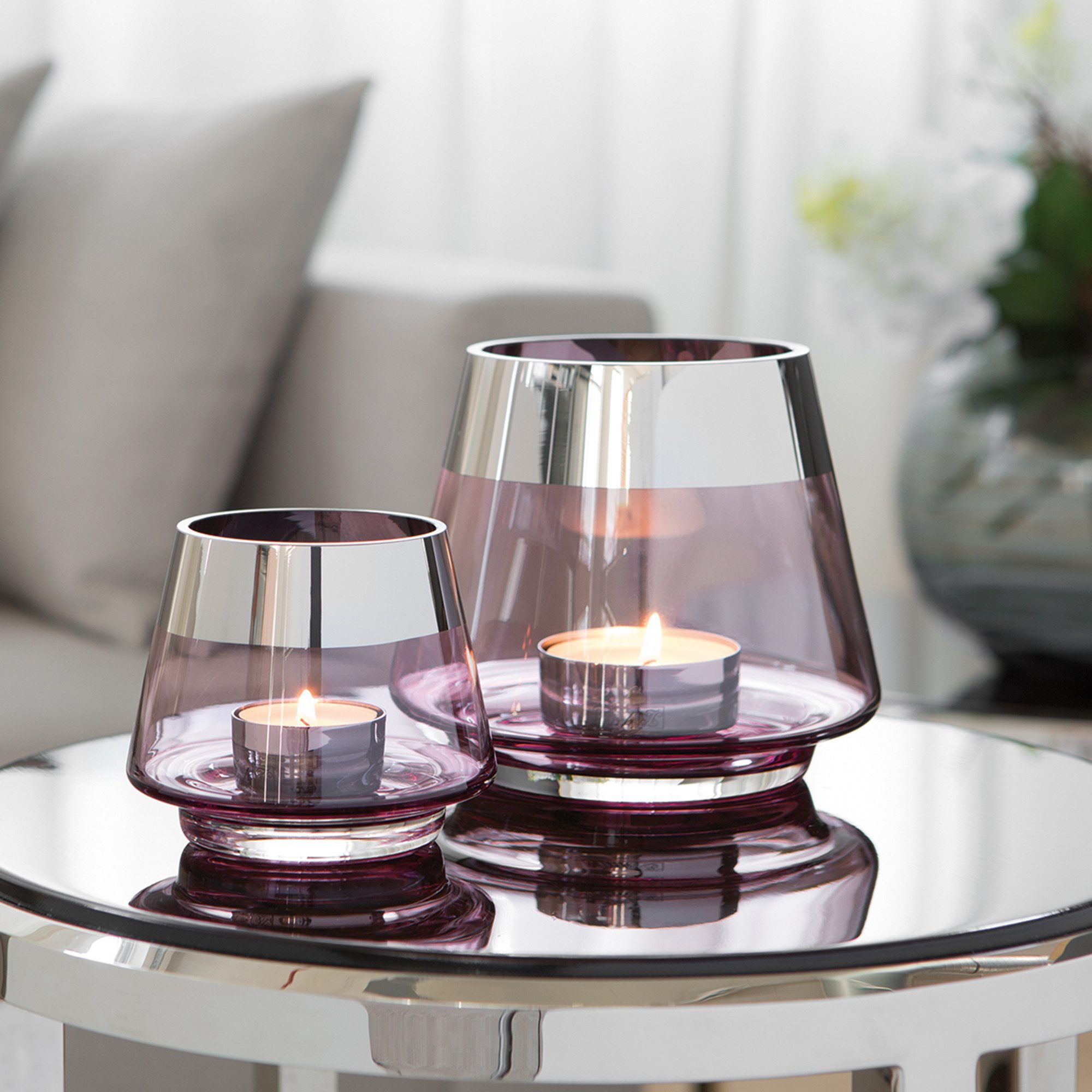 Fink Teelichthalter JONA - 2er Set Teelichthalter aus Glas in Rosa/Silber - Windlichter (2er Set, 1 St., 2 Stück), Teelicht - Kerzenlicht - Geschenkeset - Dekoration - Kerzenhalter