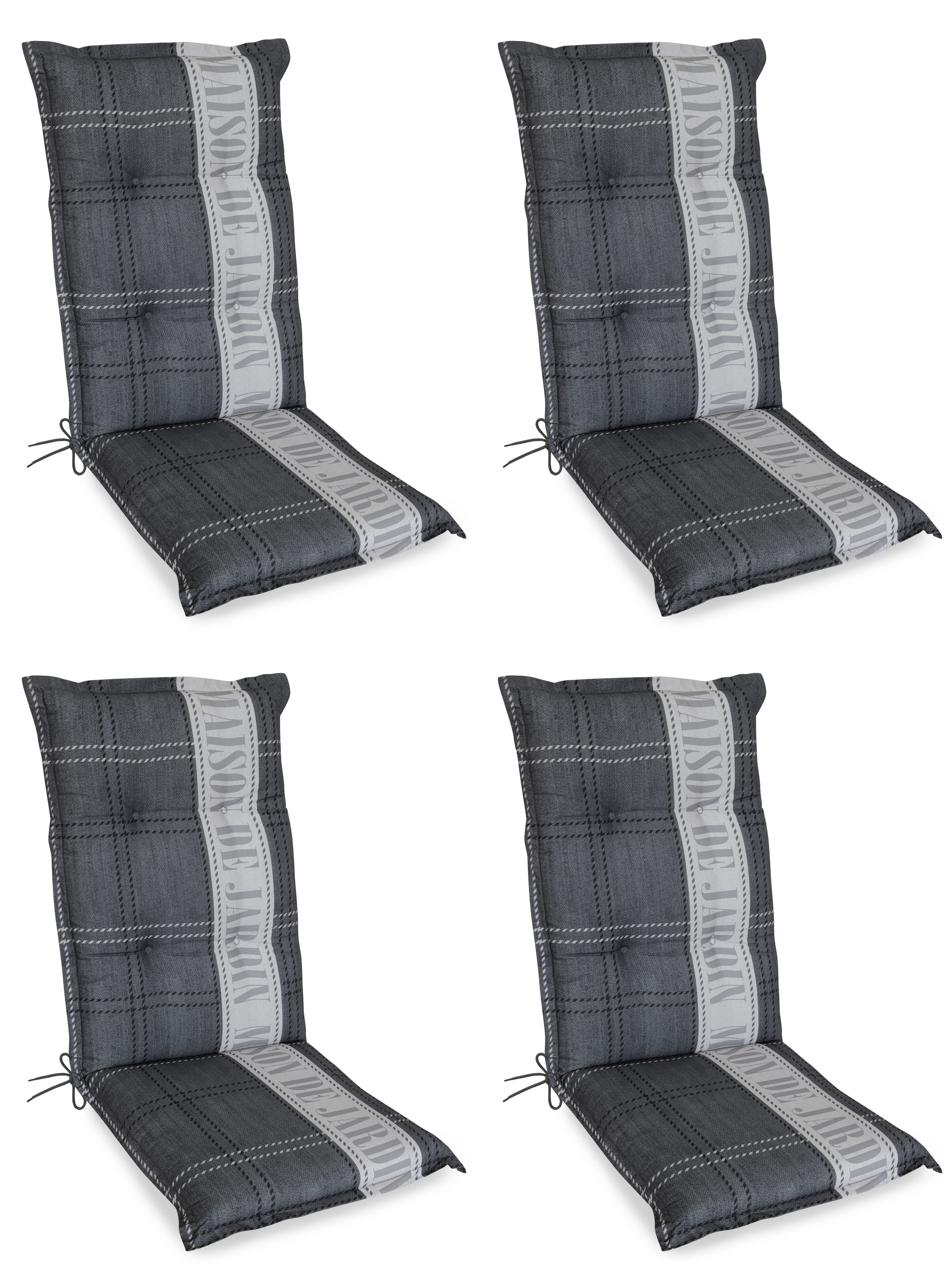 Gardissimo Hochlehnerauflage 4 er Set Maison Gartenstuhl Polsterauflage, (Spar-Set, 4 St., 4 Auflagen), UV-beständig für Hochlehner-Stühle Rückenhaltebändern und Bindebändern