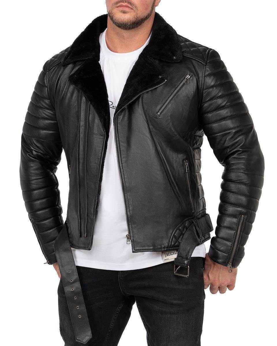 Herren Bikerjacke mit RS008LUX Schwarz Lederjacke Reichstadt Rippenmuster (1-St)