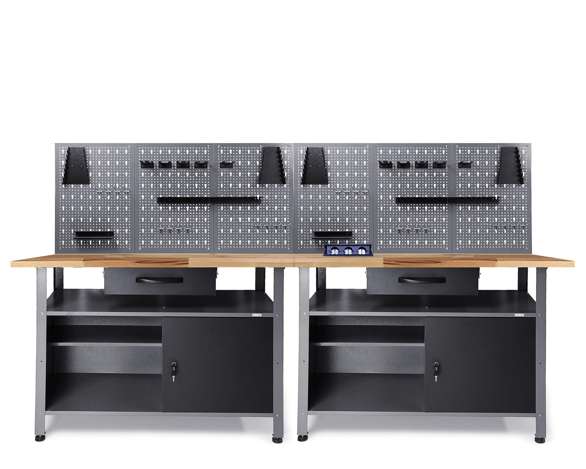 ONDIS24 Werkstatt-Set Werkstatt Set Klaus 240cm + 2 Lochwandset+Steckdose, (6-tlg)