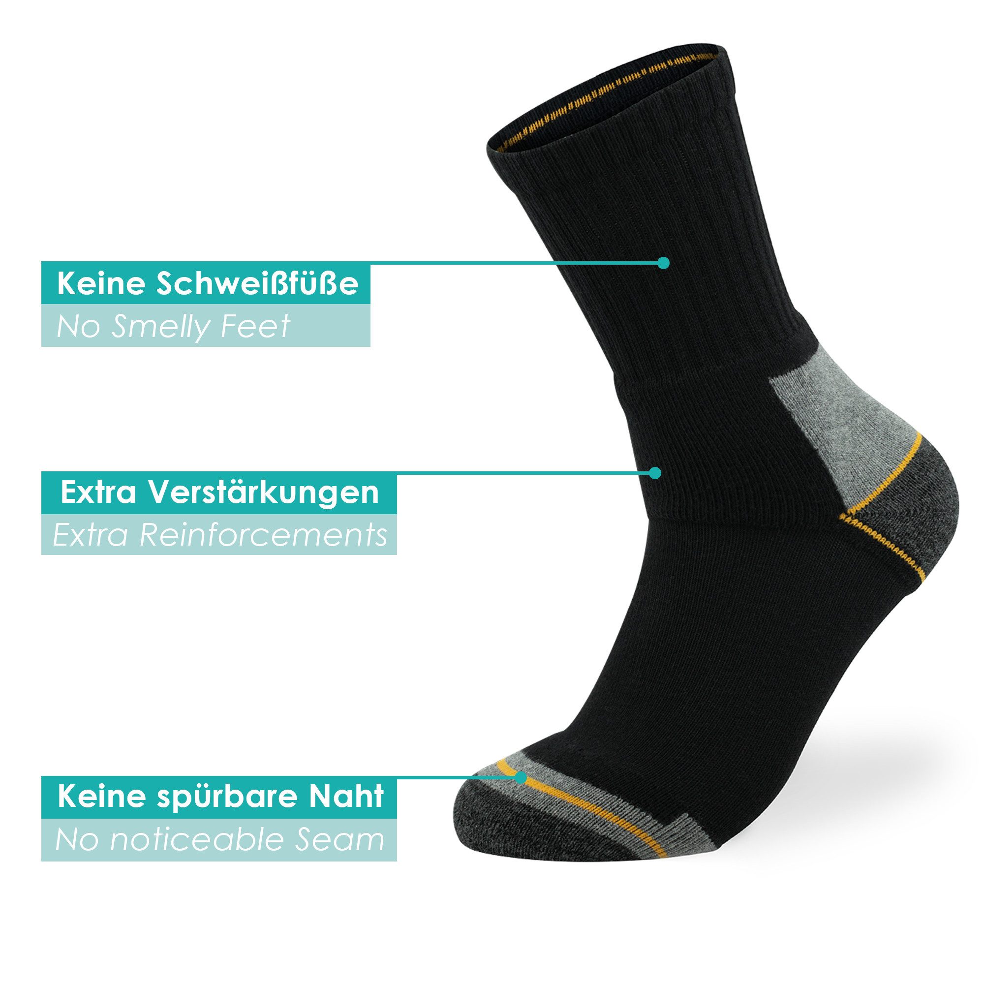 Bärenfuß Arbeitssocken 8 Paar, Extrem Robust und Atmungsaktiv mit verstärkte Belastungszonen (Verstärkung an Zehen, Ferse und Gelenk)