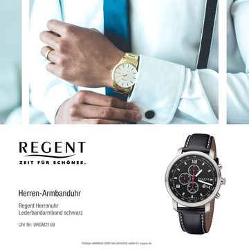 Regent Quarzuhr Regent Herren Armbanduhr Analog GM, Herren Armbanduhr rund, groß (ca. 44mm), Lederbandarmband