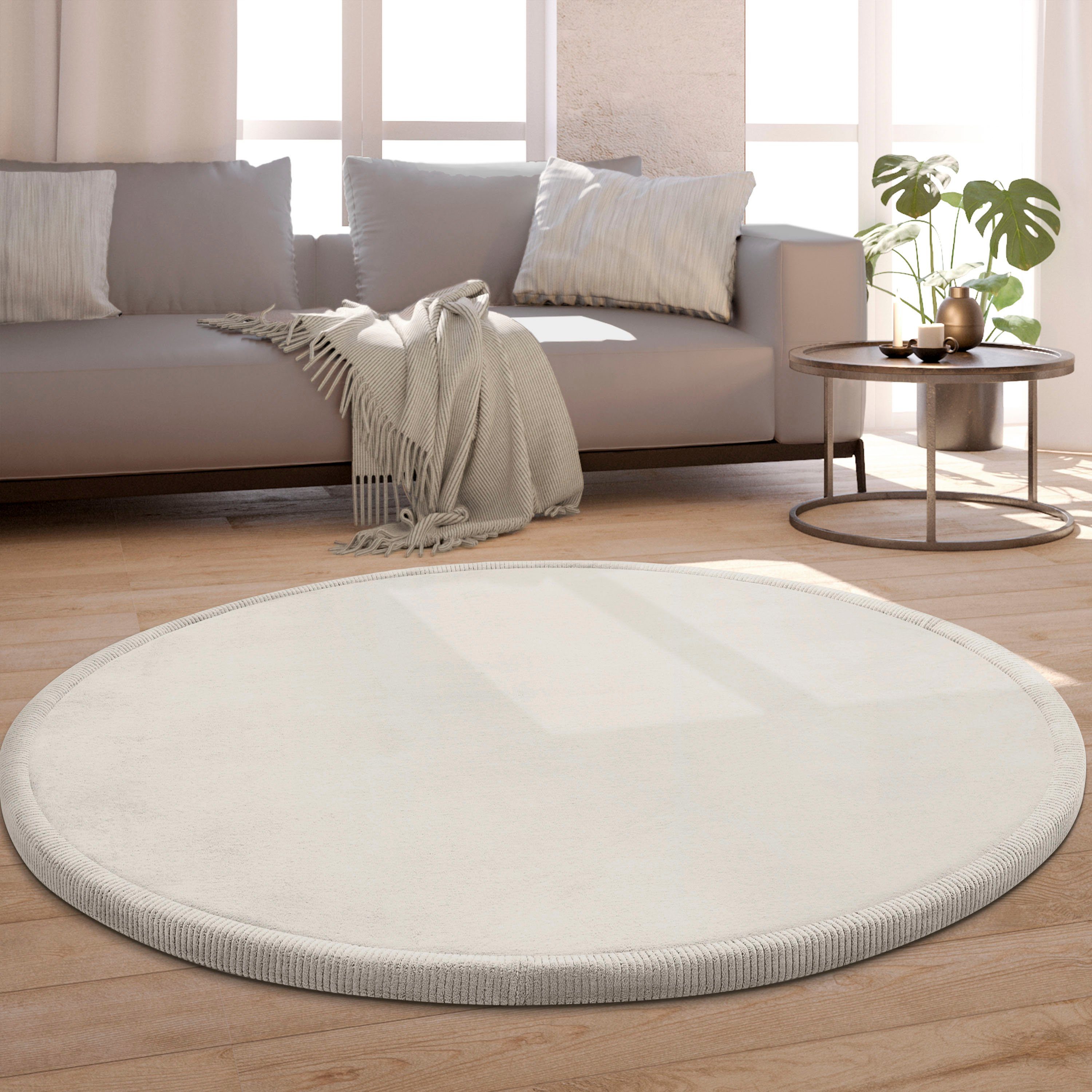 Teppich Tatami 475, Paco Home, rund, Höhe: 24 mm, Kurzflor, Uni Farben, mit Memory Foam, waschbar hellbeige | Hochflor-Teppiche