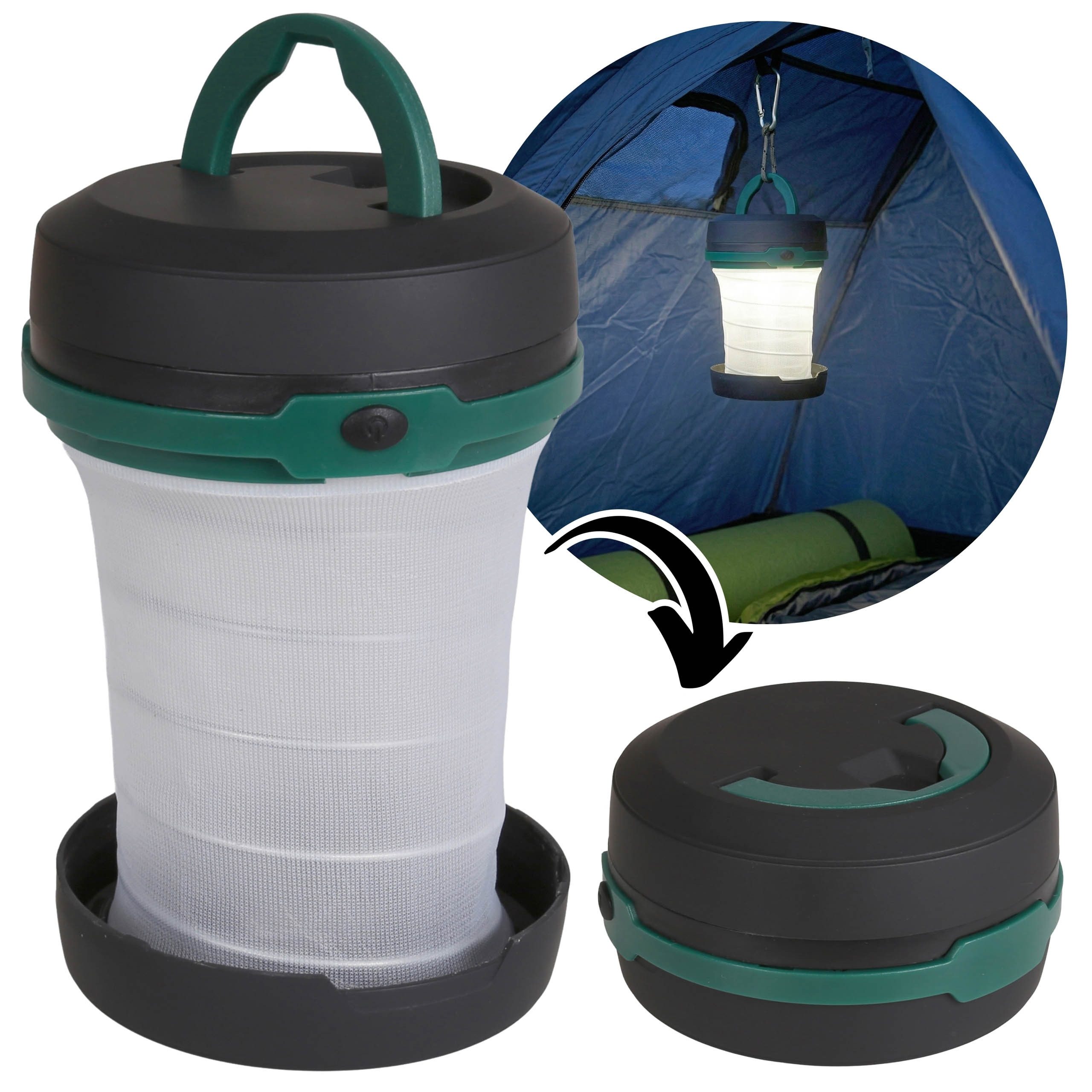 Sarcia.eu Laterne Mini Campinglampe, wasserdicht, faltbar, Batterie, 4,3–12,5 cm