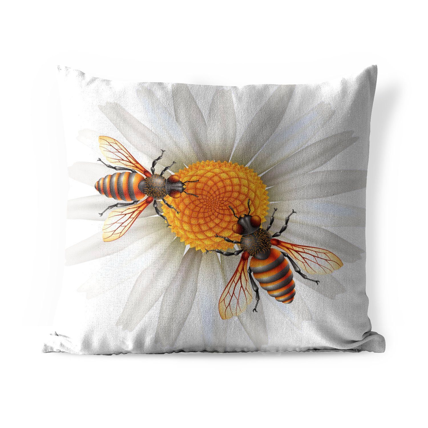 MuchoWow Dekokissen Illustration von Bienen auf einer Blume, Kissenbezüge, Kissenhülle, Dekokissen, Dekokissenbezug, Outdoor