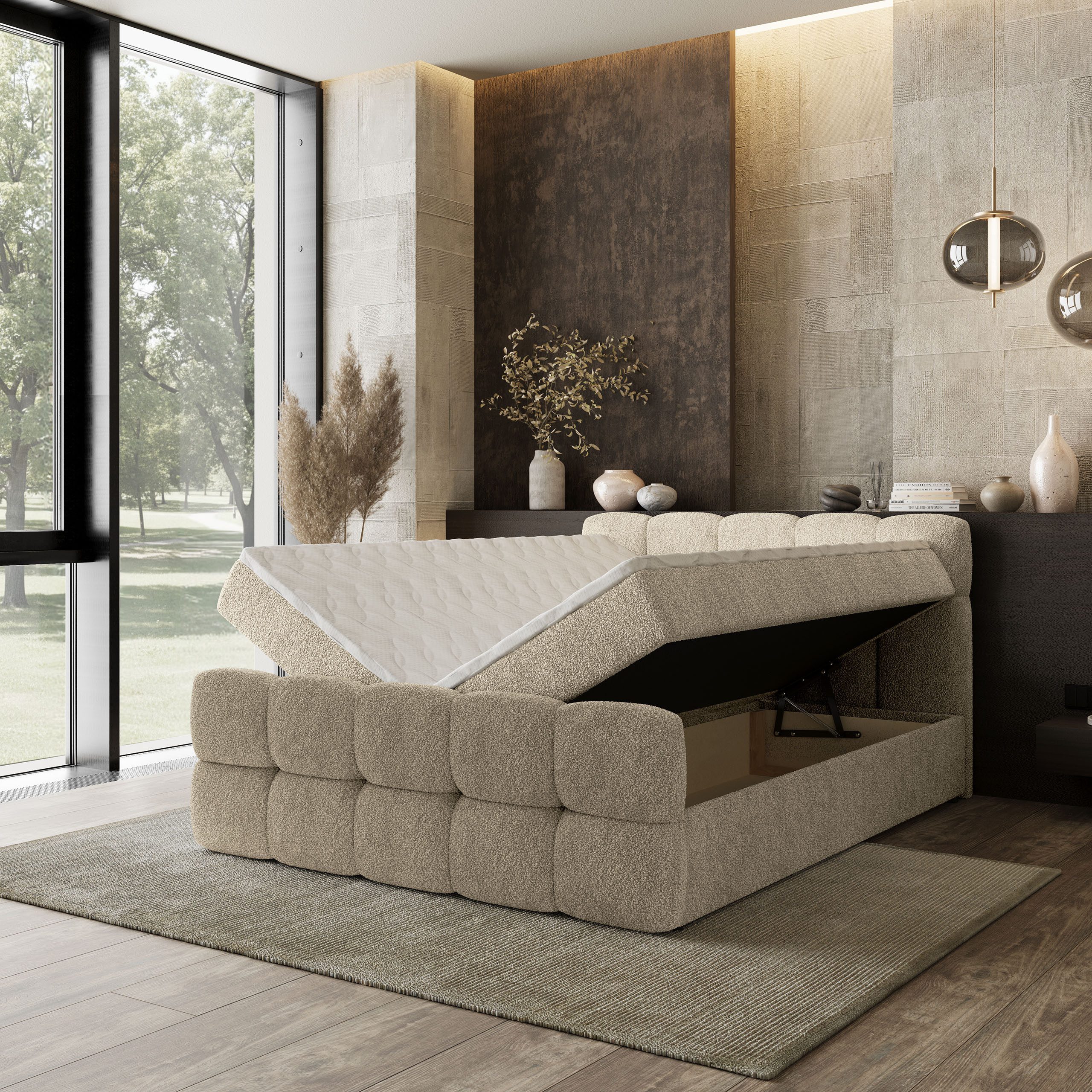 Masseno Boxbett BRUME 180x200 cm mit Bonell Matratze und Topper, Doppelbett, Polsterbett mit Kopfteil, Boxspringbett – Bild 4 von 5