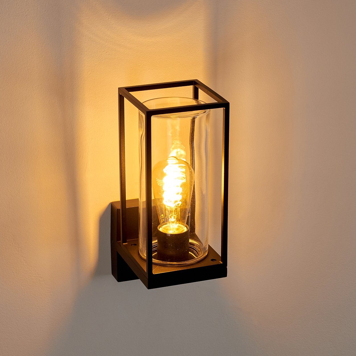E27, Leuchtmittel, Glas Schwarz/Klar, an mit Außenwandlampe in Außen-Wandleuchte der Wand, »Besana« Außenaus Außenwandbeleuchtung hofstein Lichteffekt IP44 ohne