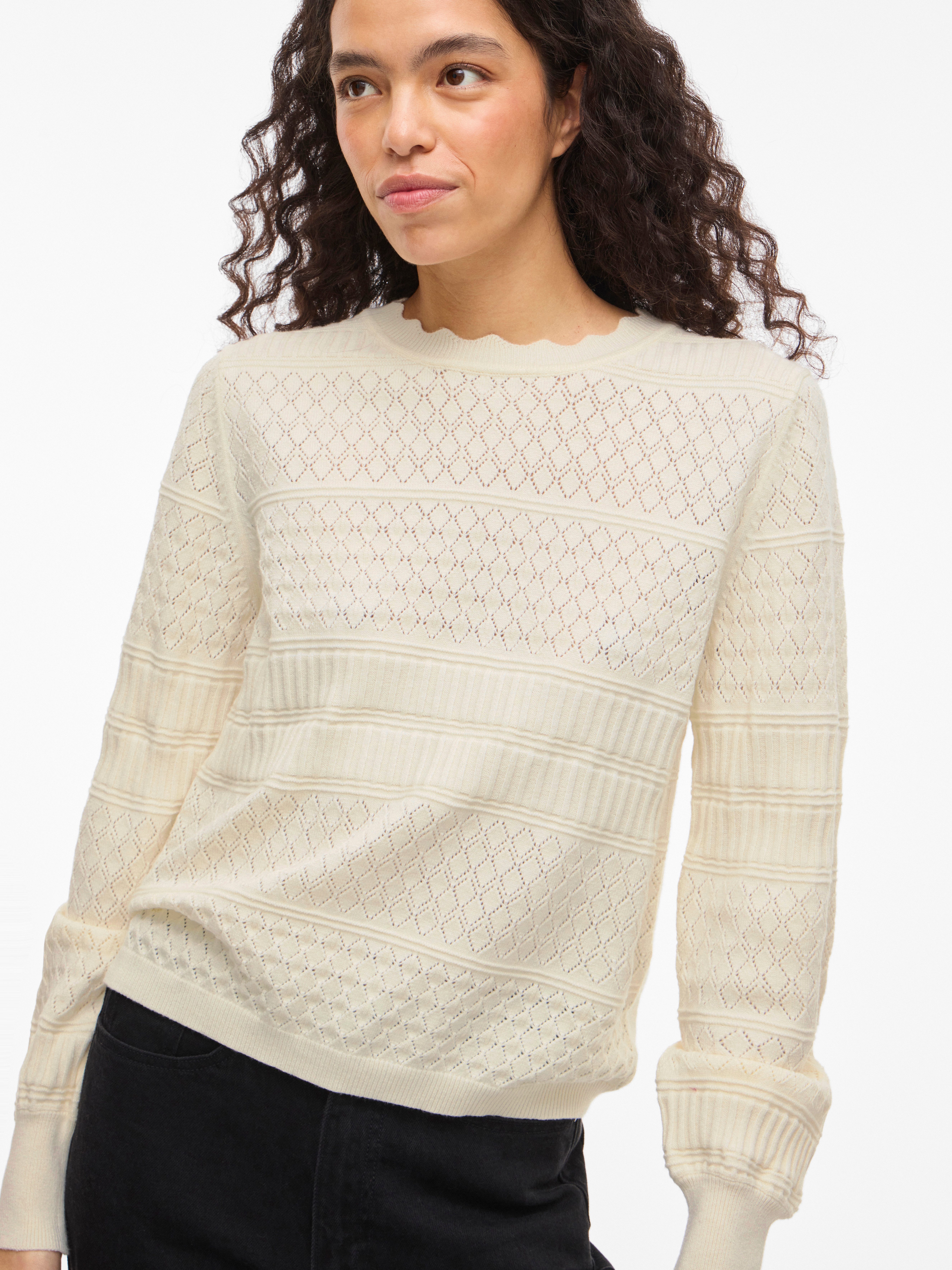 Vila Strickpullover VIMILOS L/S O-NECK POINTELLE TOP - NOOS günstig online kaufen
