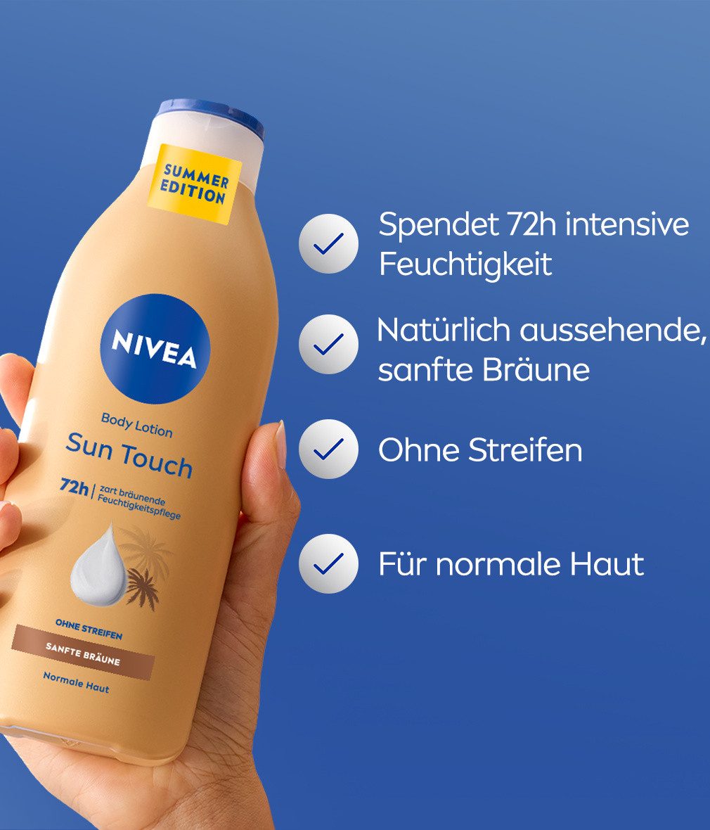 Nivea Körperlotion 2er Set Body Lotion Sun Touch 2 x 400 ml, 2-tlg., 72h zart bräunende Feuchtigkeitspflege