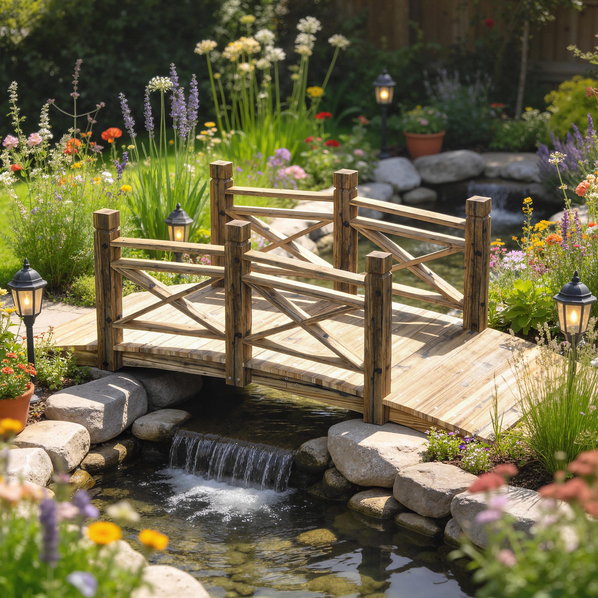 Outsunny Zierbrücke mit Geländer, (Holzbrücke, 1 St., Gartenbrücke), für Garten Teich 174 x 78 x 57,5 cm Verkohlt