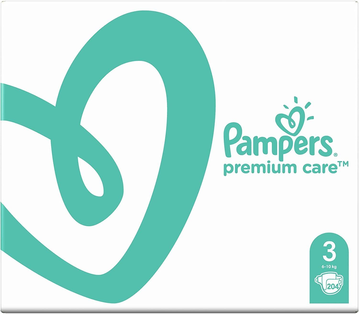 3 Windeln Care Monthly (204-St) Premium Pampers Windeln, Größe Premium Tape Box S3
