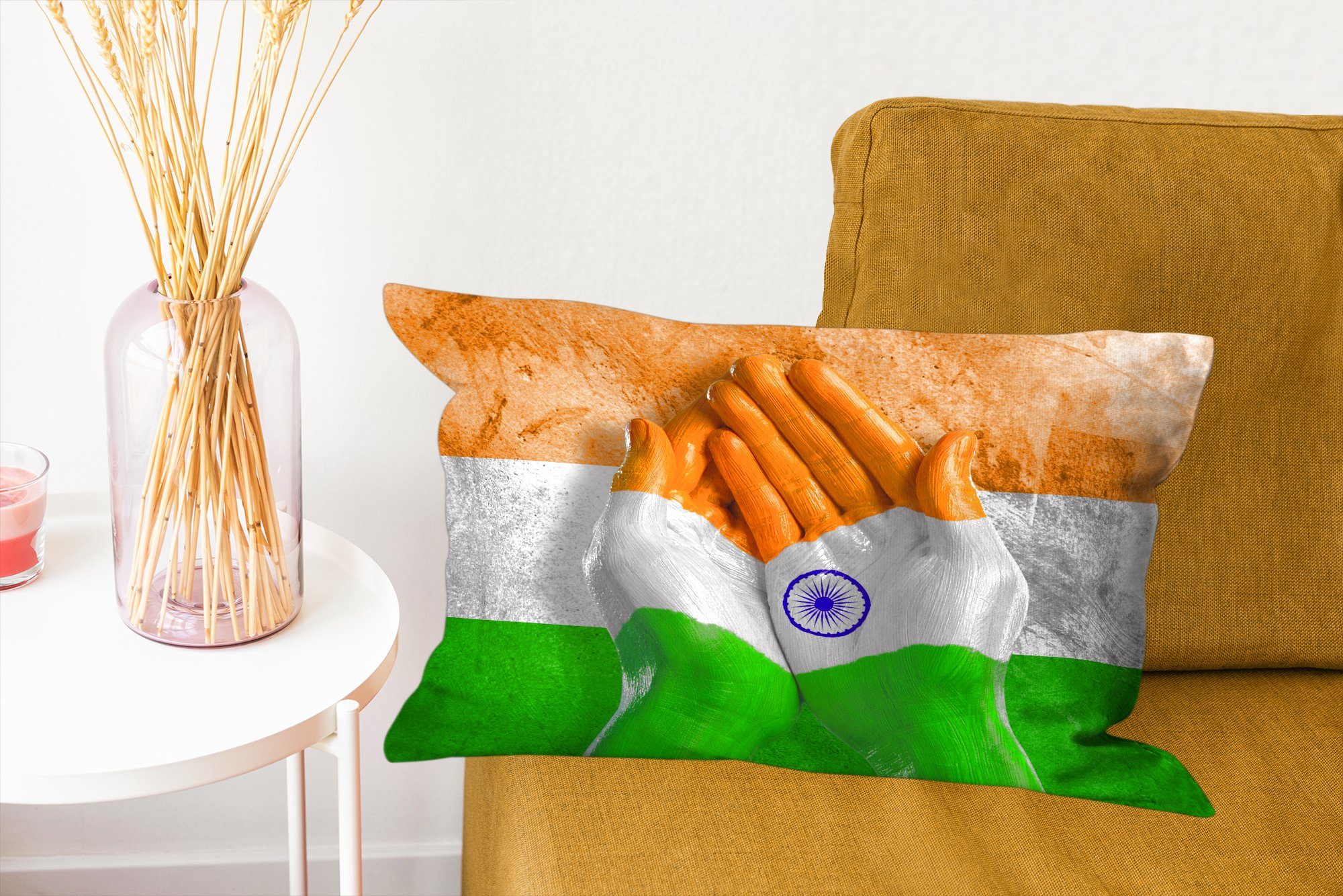 Wohzimmer die MuchoWow Indien, Dekoration, bilden mit von Zierkissen, Hände Flagge Zwei Füllung, Schlafzimmer Dekokissen Dekokissen