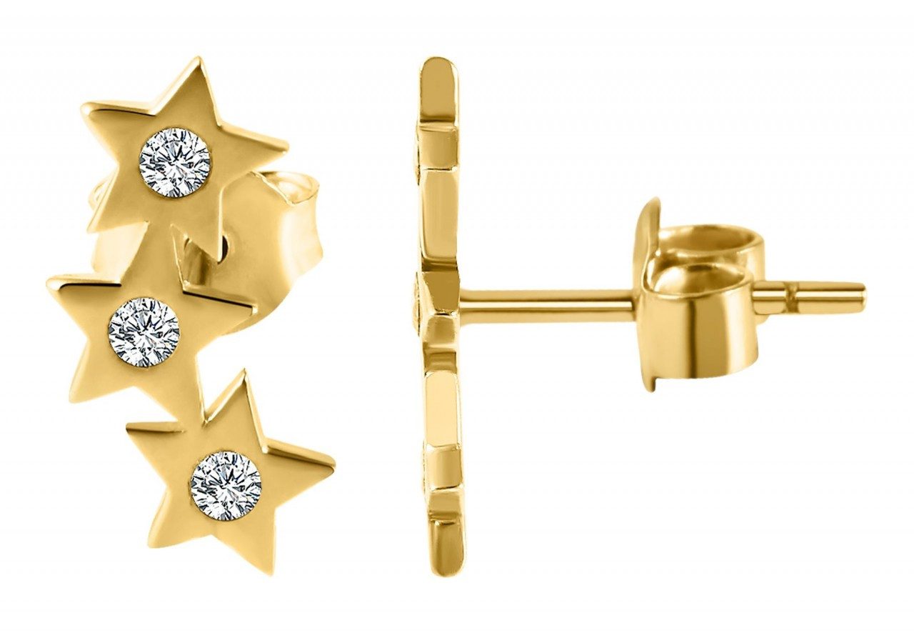 Paar Ohrhänger Damen Ohrstecker aus Gold 375 und Zirkonia