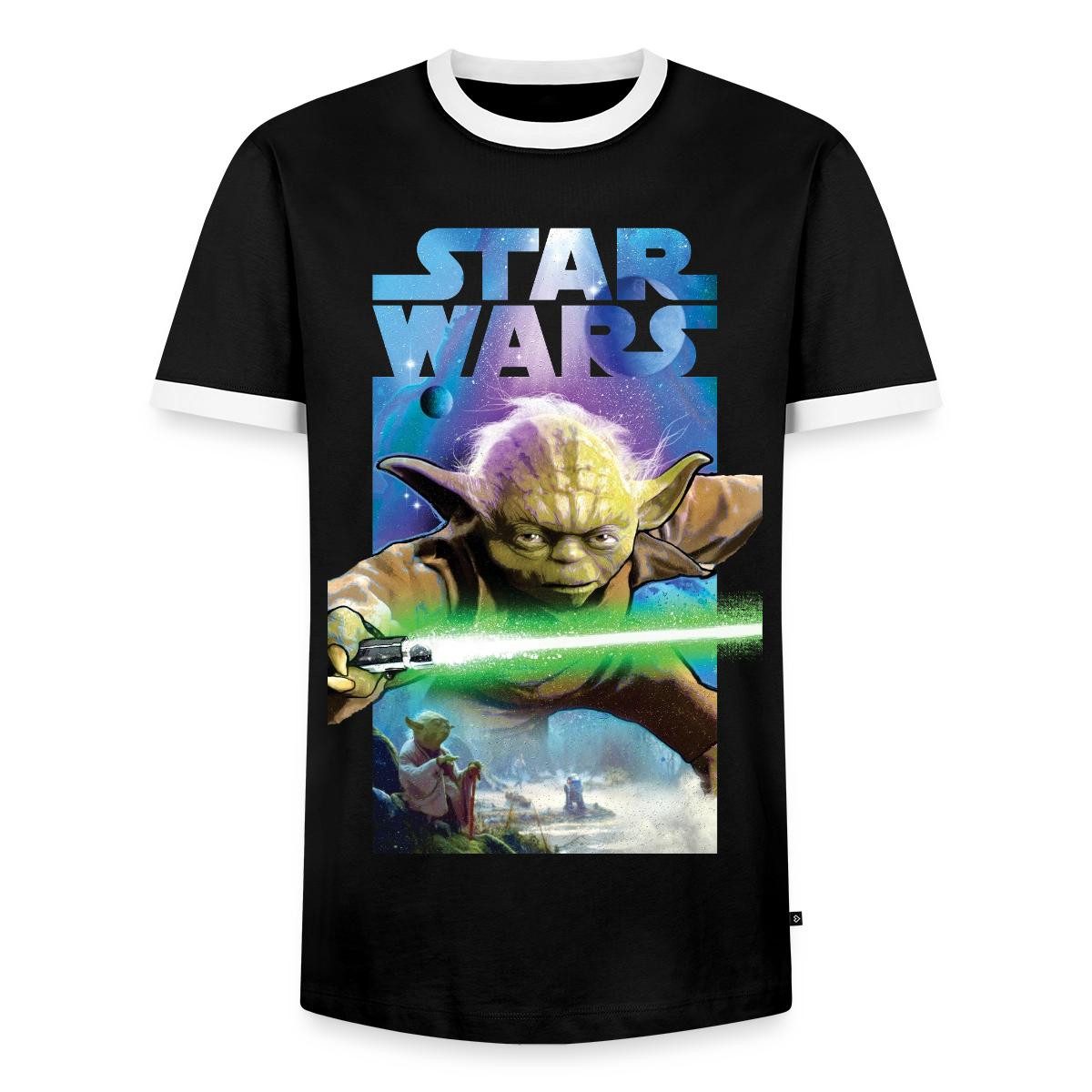 T-Shirt Star Wars Meister Yoda Und Grünes Lichtschwert Männer Kontrast T-Shirt