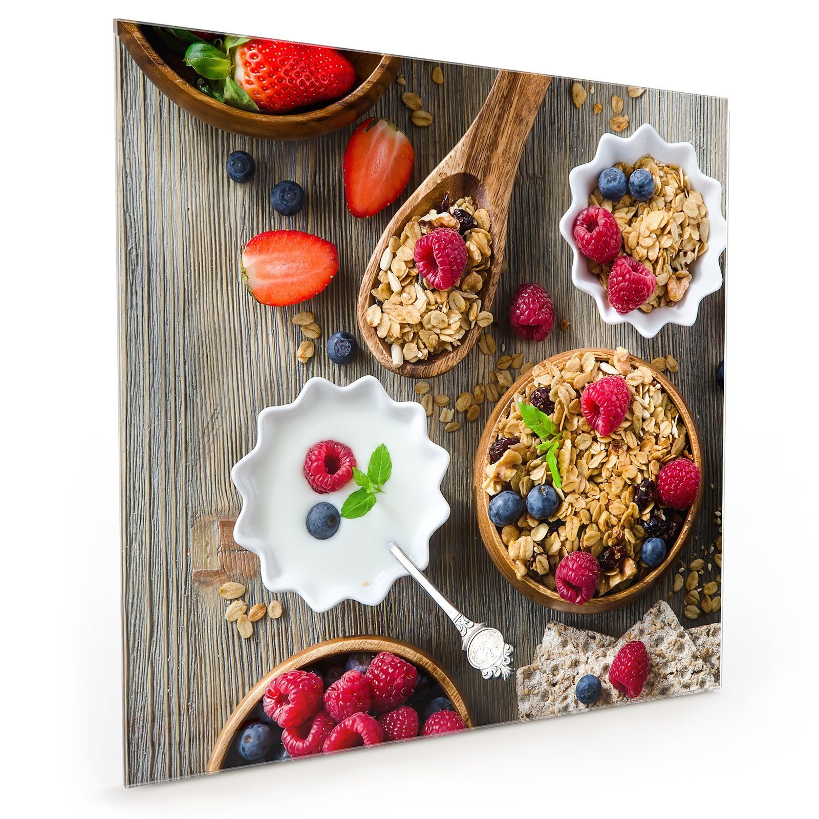 Primedeco Küchenrückwand Küchenrückwand Spritzschutz Glas mit Motiv Früchte und Granola