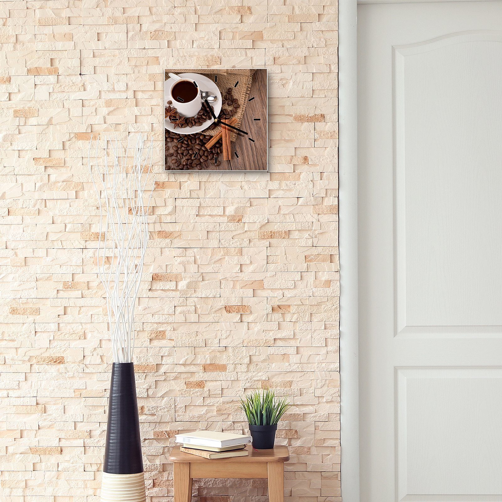 x Glasuhr Wanduhr und Wanduhr Größe Kaffeetasse cm mit Primedeco 30 Motiv 30 Wandkunst Zimtstangen