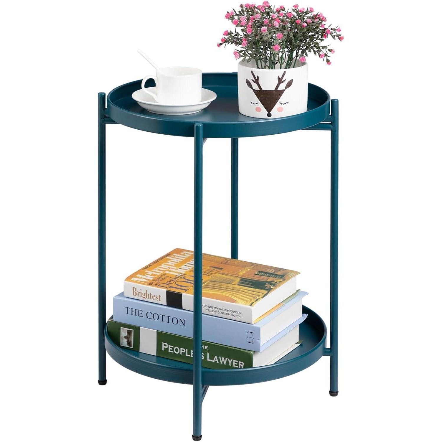 LuxusKollektion Beistelltisch Beistelltisch Rund Metall 2 Ebenen Snacktisch Couchtisch Balkontisch