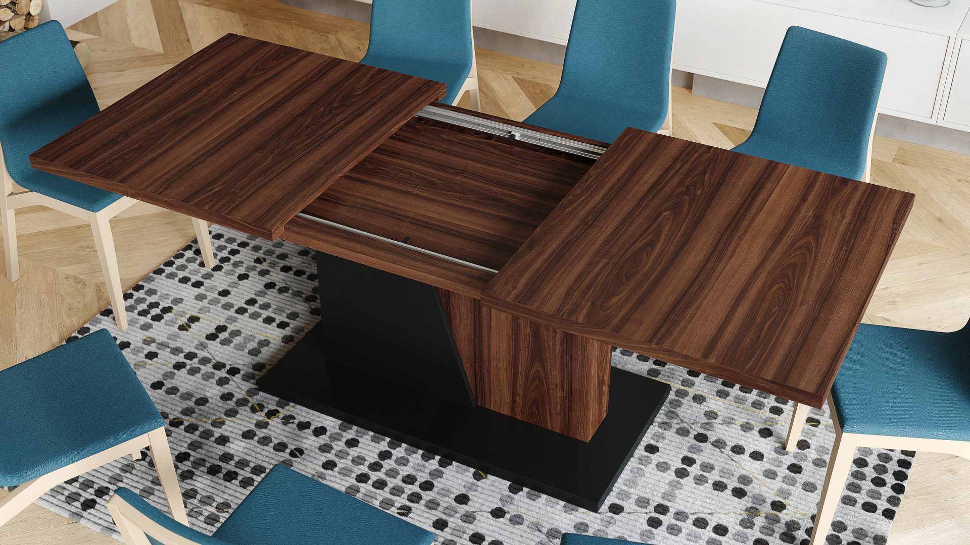 Nussbaum cm ausziehbar - 218 Esstisch matt Mazzoni Noble 160 bis Schwarz Esstisch Tisch Design Noir
