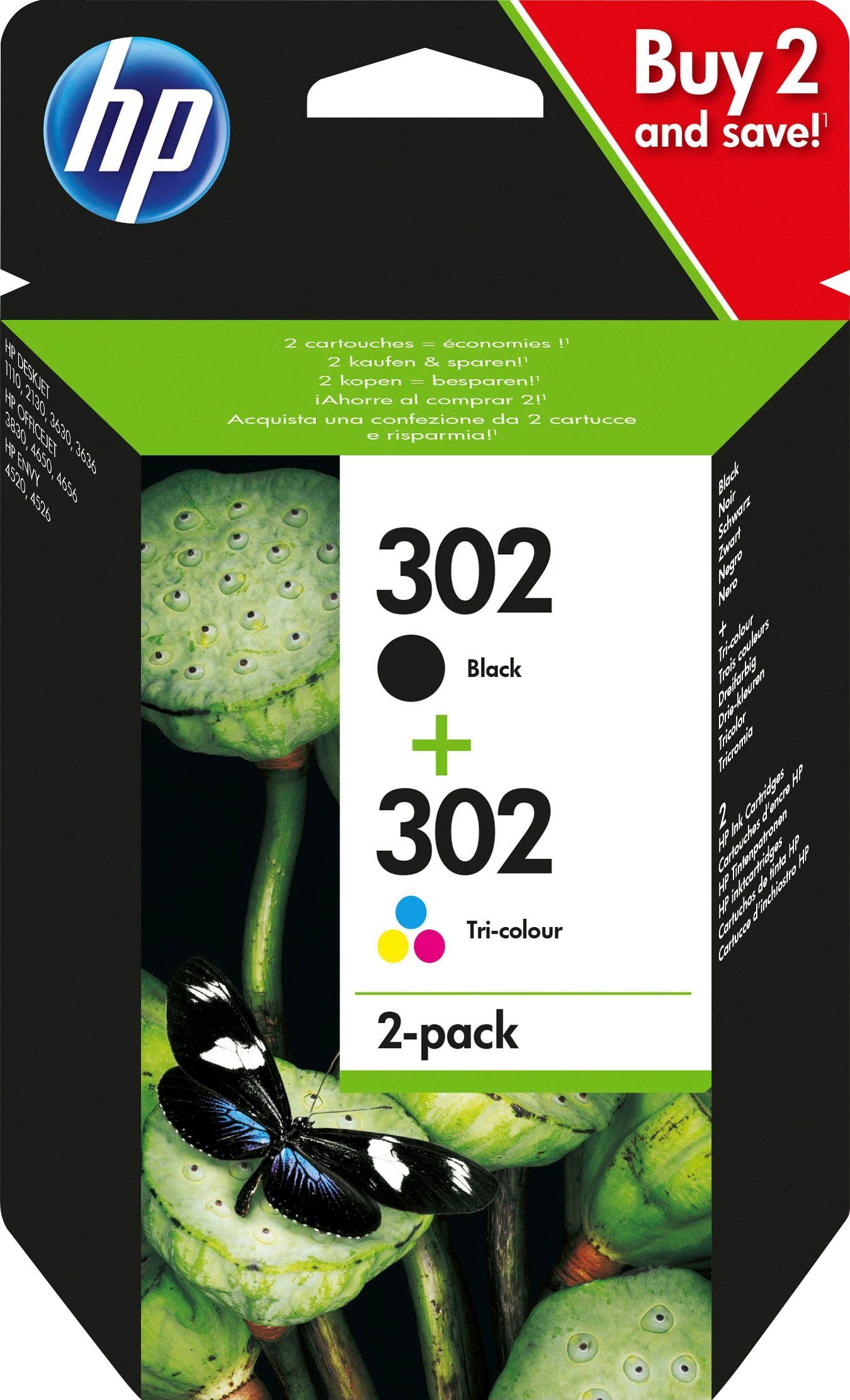 HP 302 Tintenpatrone (Spar-Set, original Druckerpatrone X4D37AE schwarz/cyan/magenta/gelb Instant Ink)