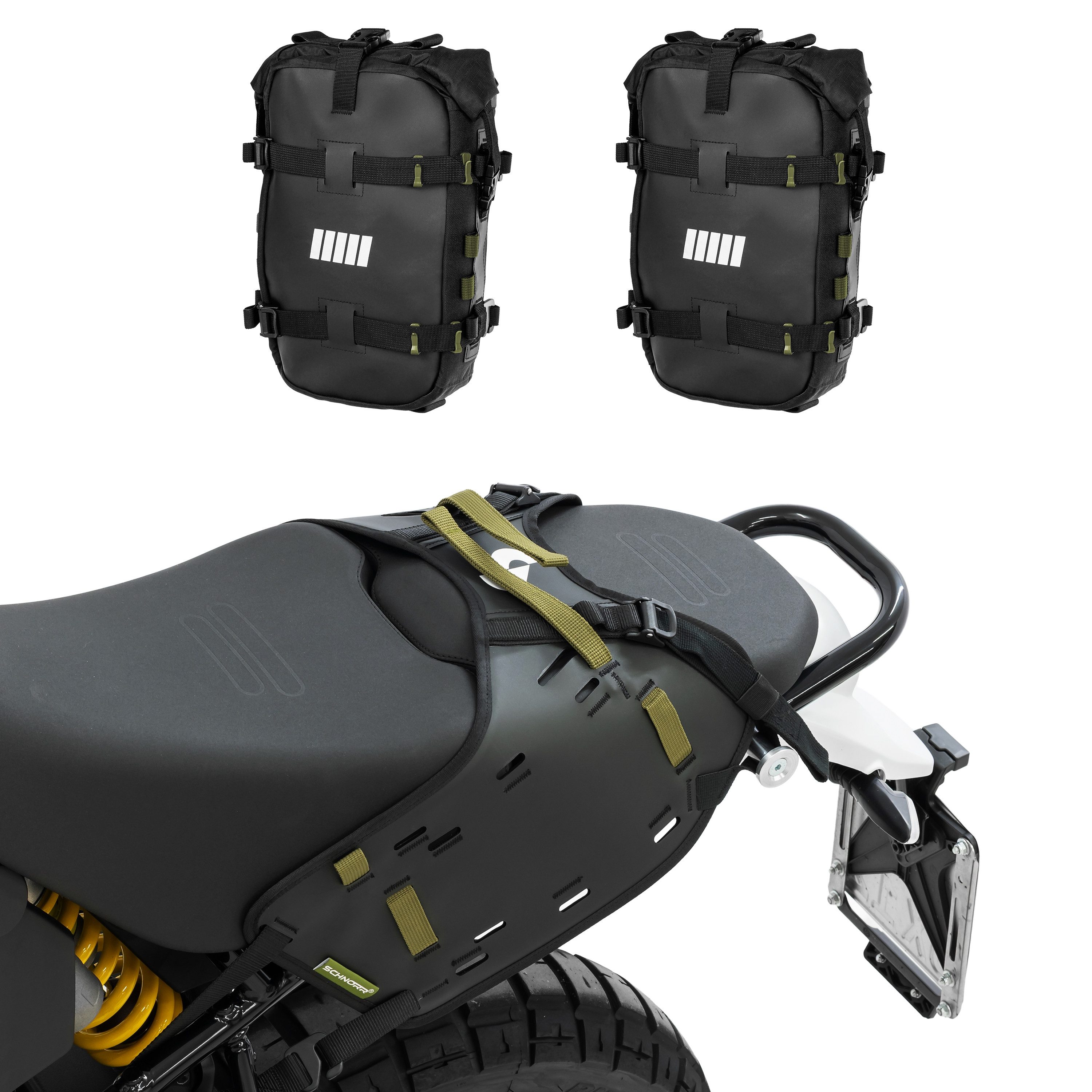 SCHNORR Fahrrad-Gepäckträger Bundle- BagHub + 2× BB-6 Seitentaschen kompatibel mit Ducati DesertX