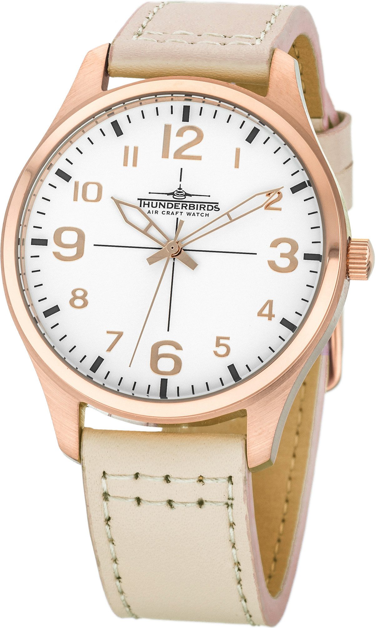 Thunderbirds Quarzuhr TB5000-13, Damenuhr mit 40 mm Gehäuse, IP-Rosé, Lederarmband Rosa, stilvolle Armbanduhr für Damen