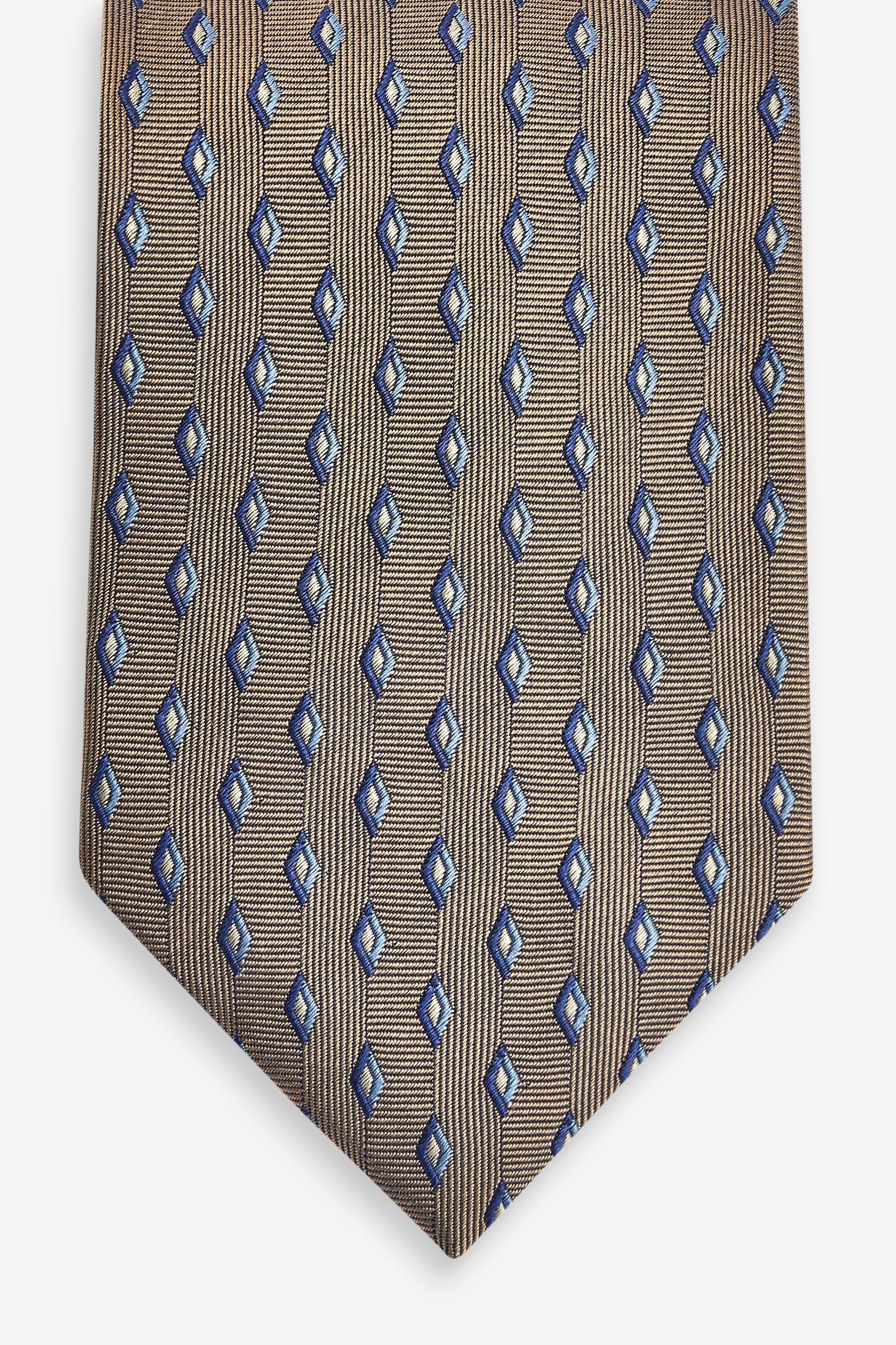 Krawatte breit Next Brown Seidenkrawatte, Strukturierte (1-St) Geometric Neutral