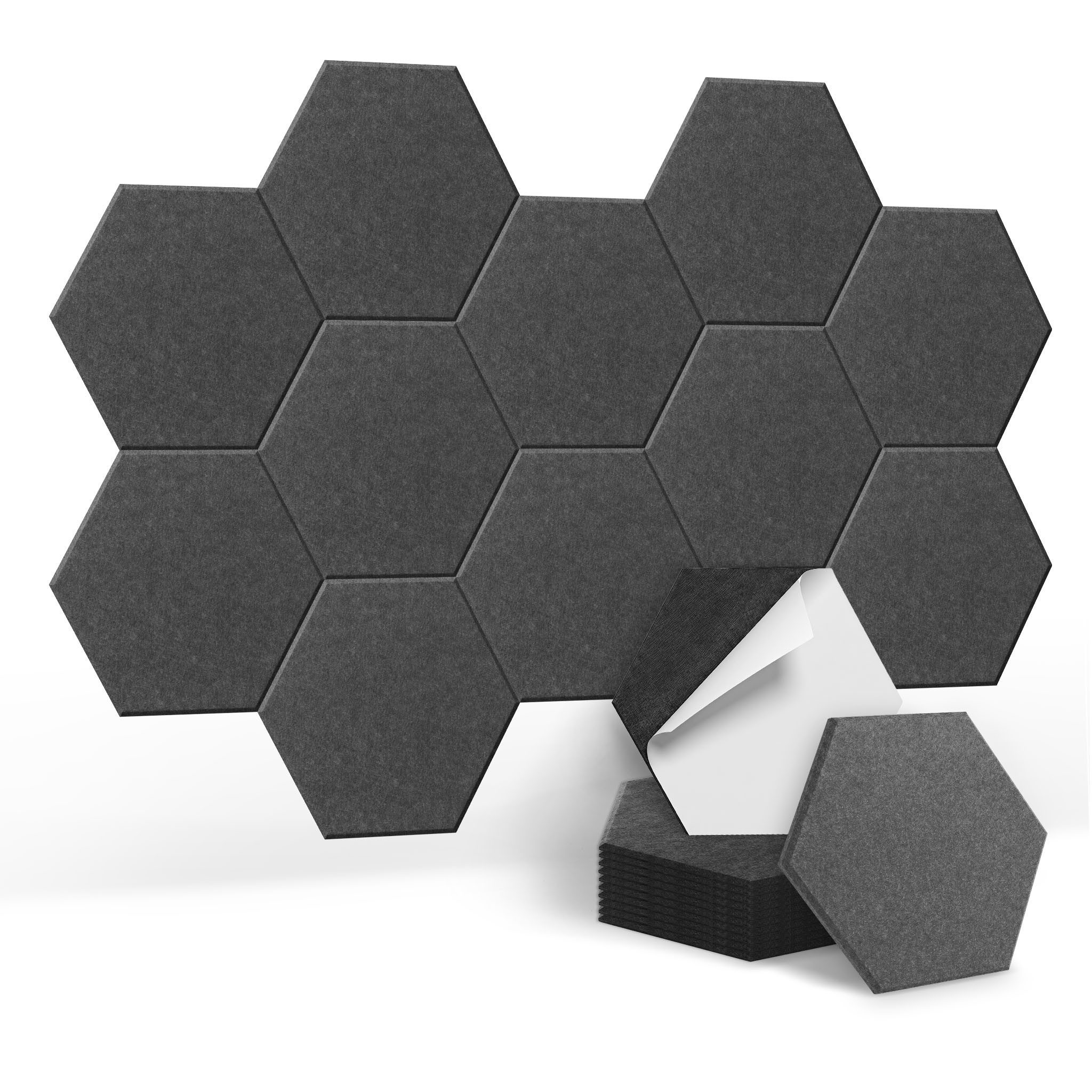 FIVMEN Wandpaneel Akustikpaneele Wand Selbstklebend Schalldämmung 3D Wandverkleidung, Akustik Schwarz/Weiß/Hellgrau 12er/set Polyesterfaser