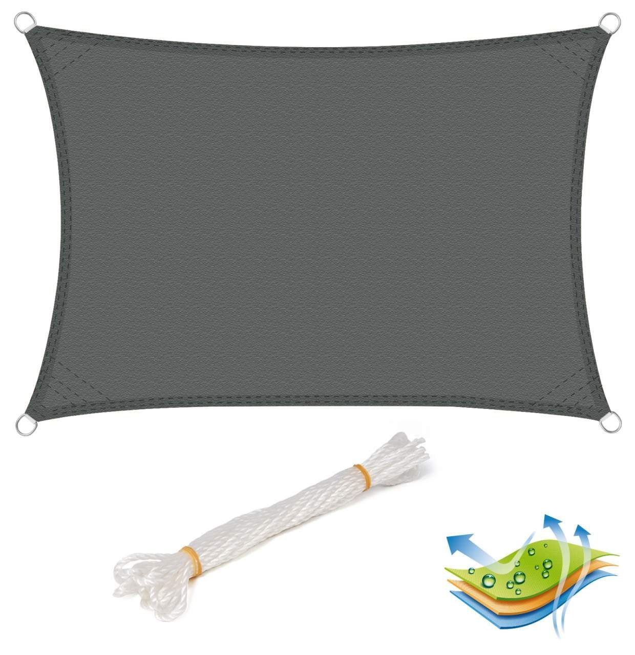 Woltu Sonnensegel, wasserabweisend Sonnenschutz,Polyester grau
