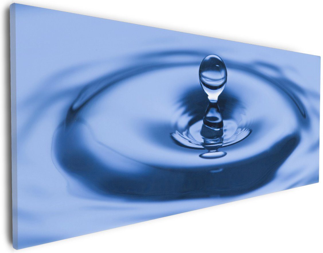 Wallario Leinwandbild, Wassertropfen im blauen Wasser, in verschiedenen Ausführungen