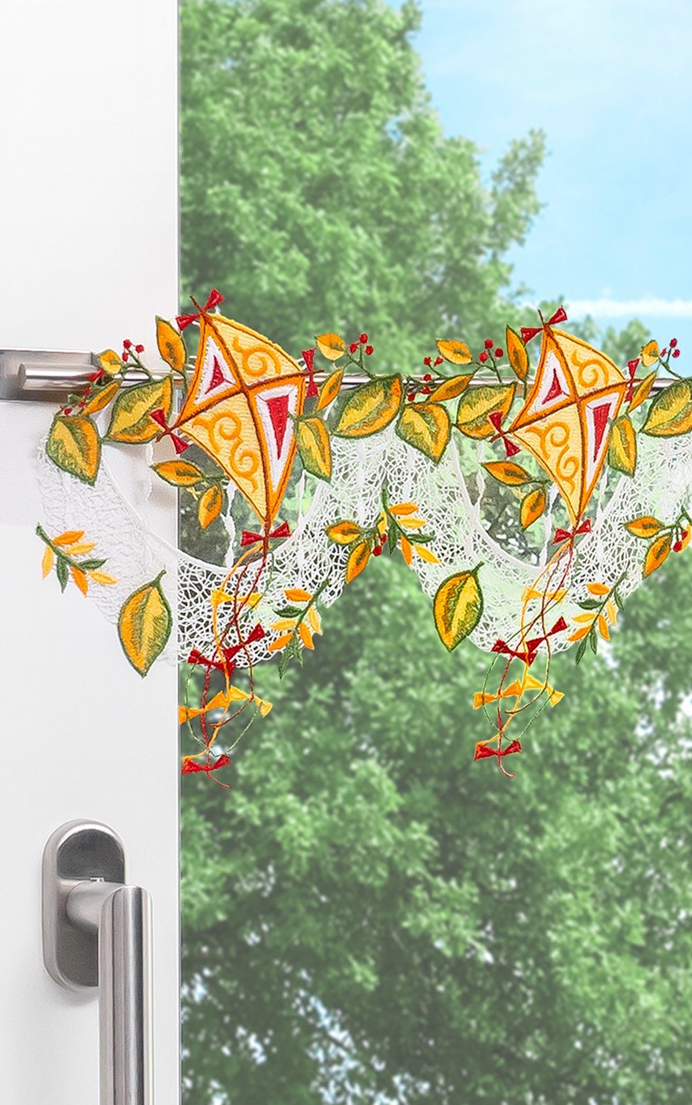 Plauener Spitze® Scheibengardine Herbstdrachen (1 St), transparent, HxB 19x48cm – Bild 4 von 4