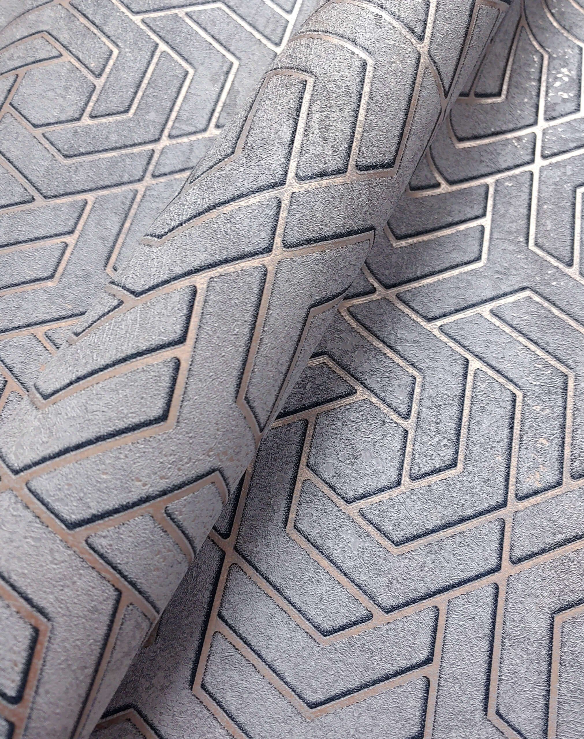 Newroom Vliestapete, Grau Tapete Grafisch Glänzend günstig online kaufen