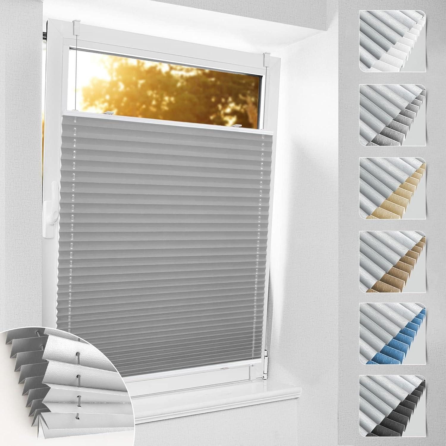 LuxusKollektion Plissee Plissee Verdunkelung Klemmfix Thermo Jalousie B55 x H140 cm Hellgrau