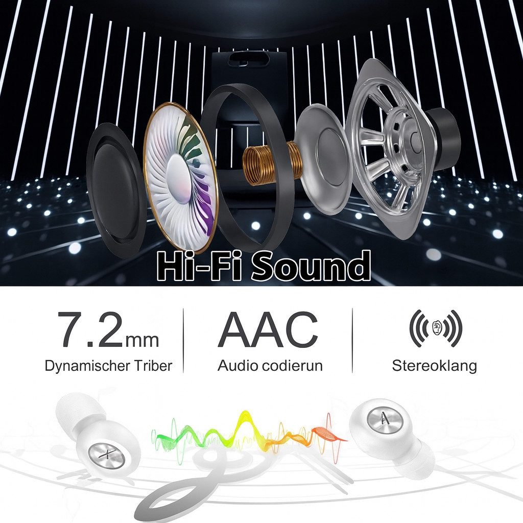 Diyarts Bluetooth-Kopfhörer (ACC-Audio, Leicht und kompakt x inkl. Ladebox x 3 Paar Silikon-Ohrkappen)
