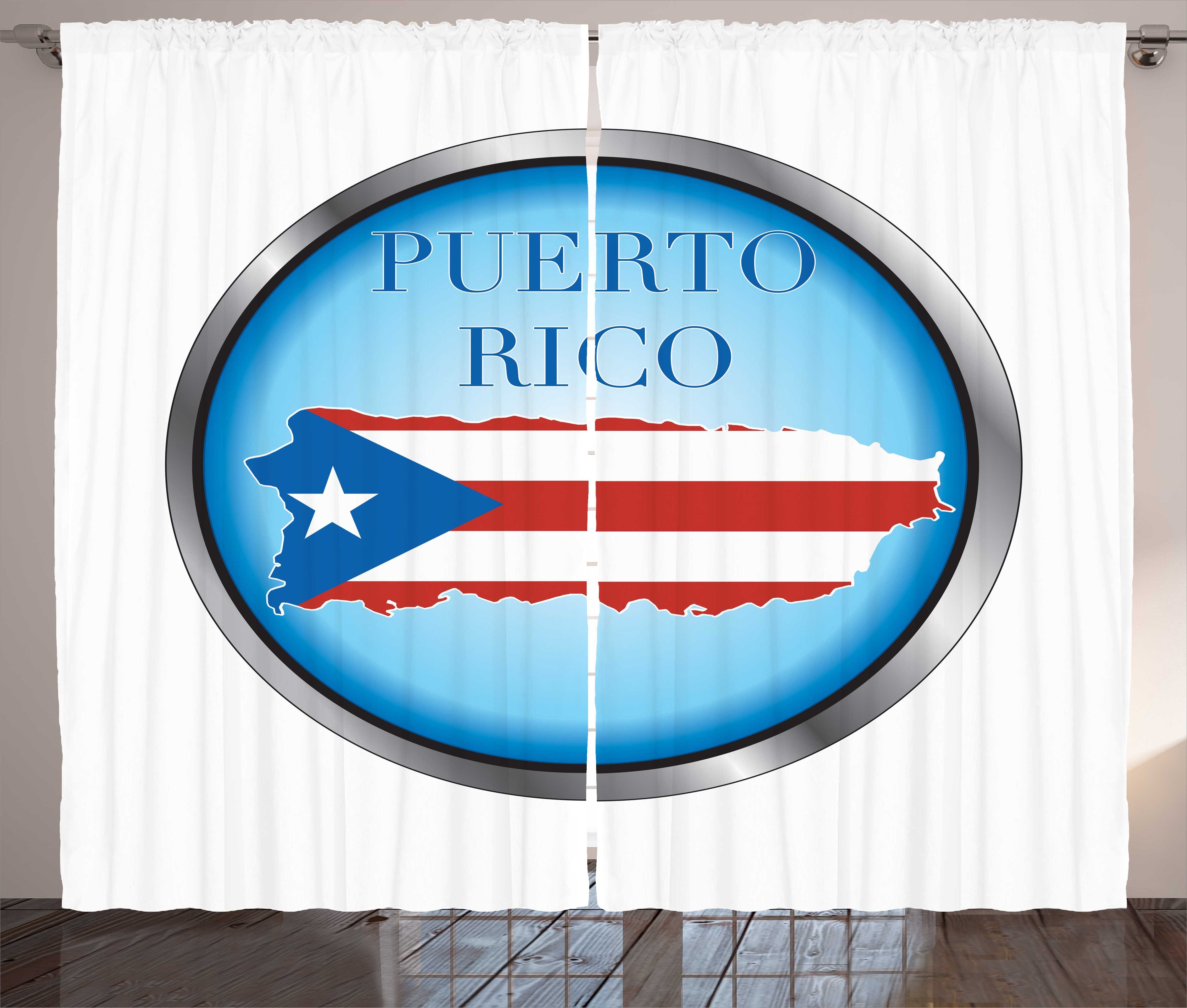 Gardine Schlafzimmer Kräuselband Vorhang mit Schlaufen und Haken, Abakuhaus, Puerto Rico Kreisförmige mit Flagge