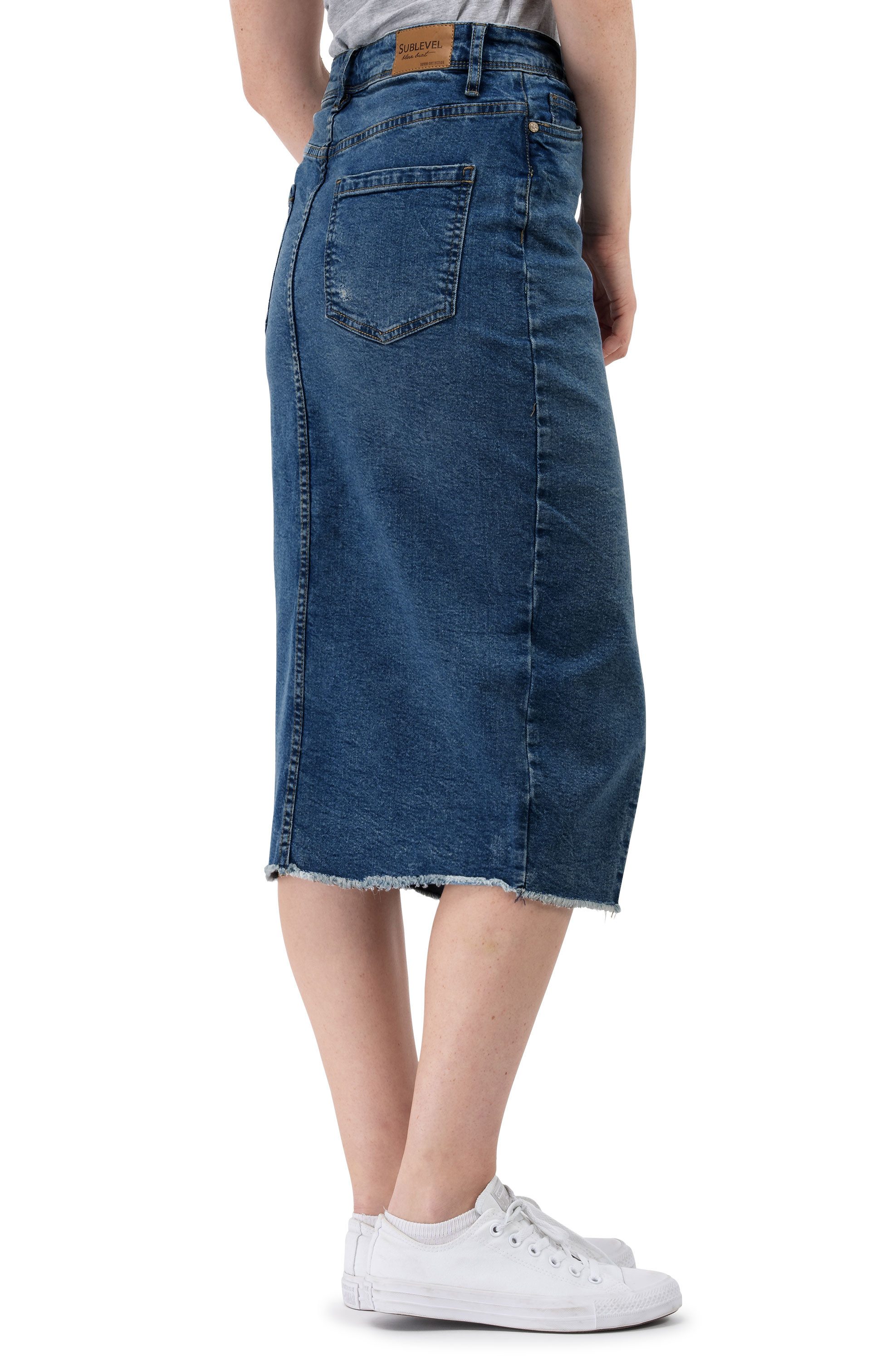 SUBLEVEL Jeansrock Damen Maxi Midi Mini Rock langer Schnitt Denim Stretch