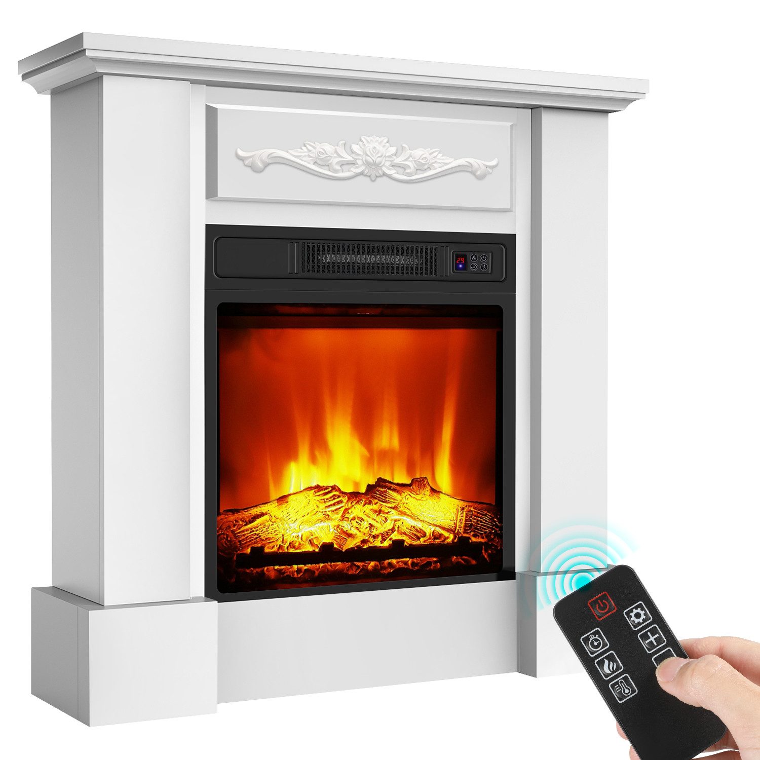 kehot Elektrokamin Elektrischer Kamin Standkamin mit 3D-Flammeneffekt, Heizung 2000W, 81 L* 77 H * 22 T cm, Fernbedienung, Timer, Thermostat, Barockstil