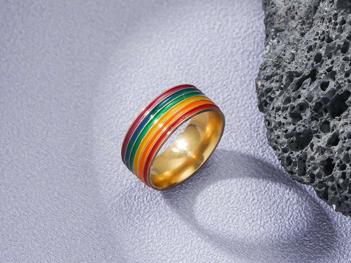 LGBTQ Größen, CSD Schmuck, US Ring Gold Eyecatcher Größentabelle Regenbogen Edelstahl Fingerring