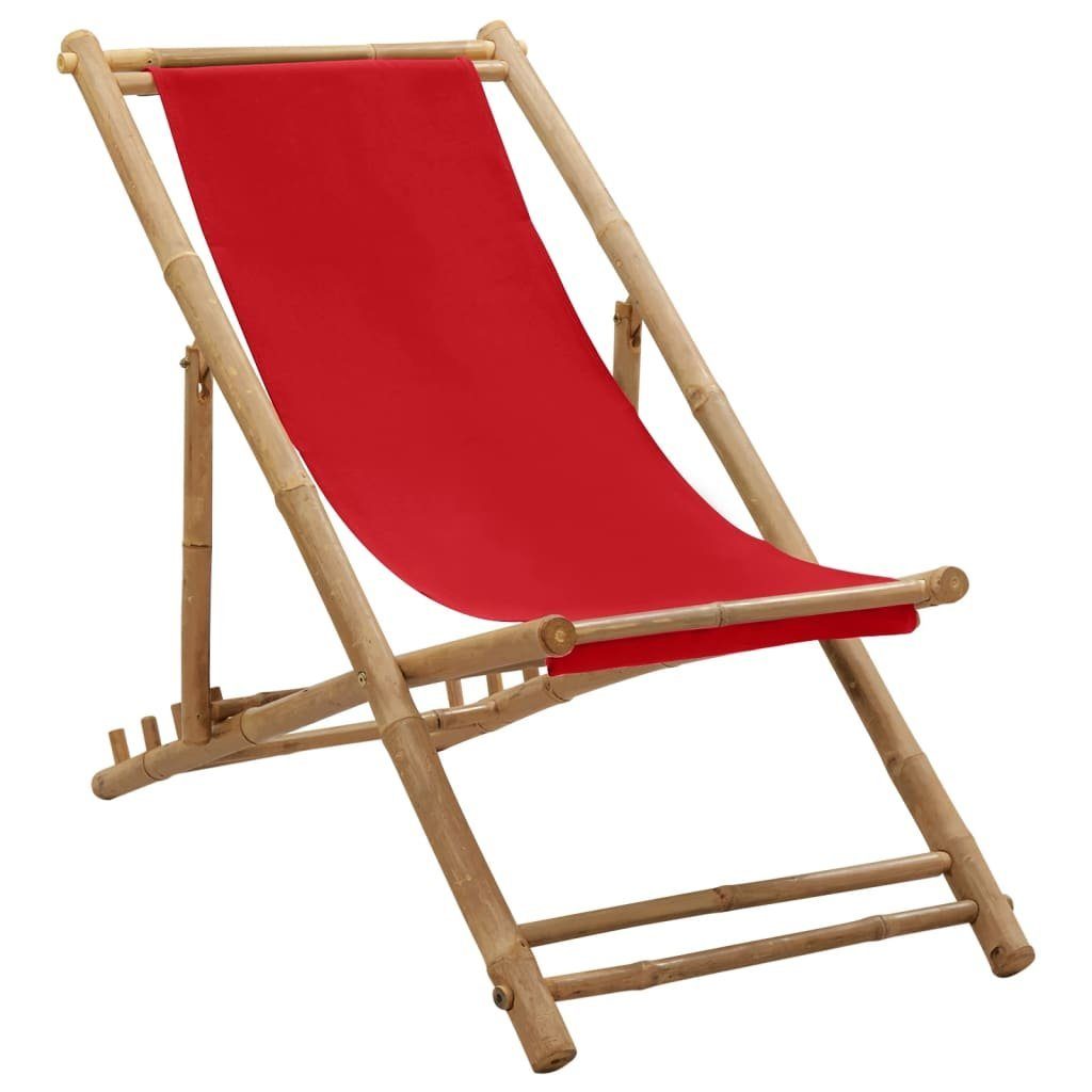 vidaXL Gartenstuhl Liegestuhl Bambus und Segeltuch Rot (1 St) | Stühle