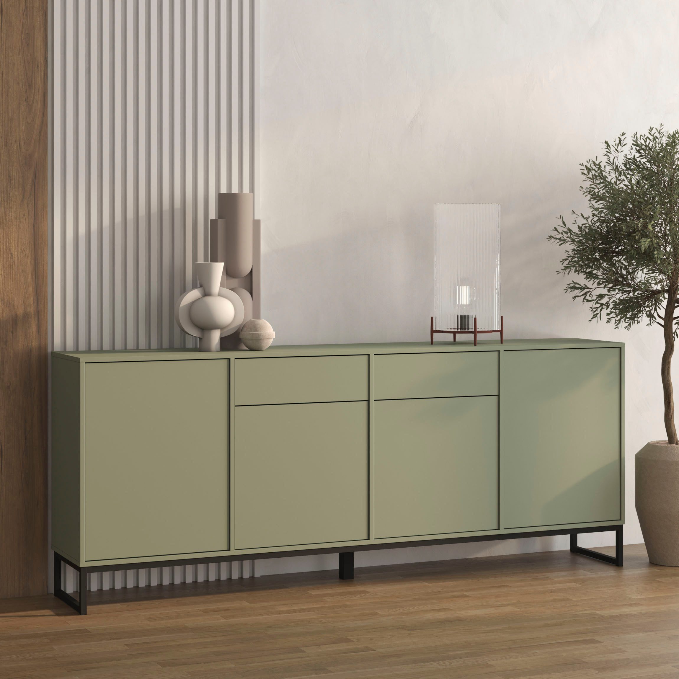 OTTO home Sideboard Loft, Breite 208,5 cm, grifflose Kommode 4 Türen/2 Schubkästen., Schubladenschrank mit viel Stauraum, Einlegeböden verstellbar