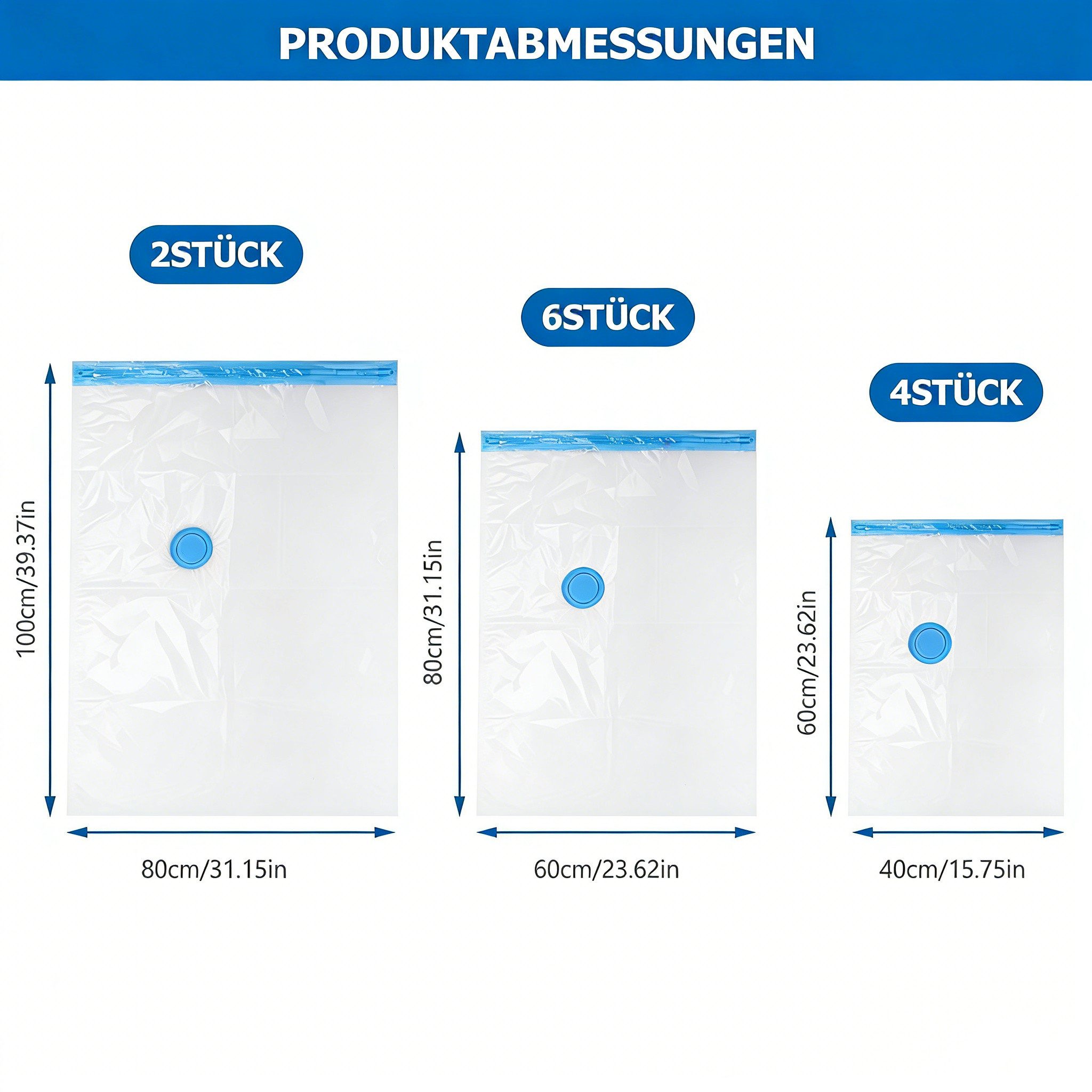 BlingBin Vakuumierbeutel 12 Stück Kleiderschutzhülle Aufbewahrungsbeutel für Kleidung mit Pumpe, (40x60cm/60x80cm/80x100cm) mit luftdichtem Ventil und Handpumpe – Bild 3 von 5
