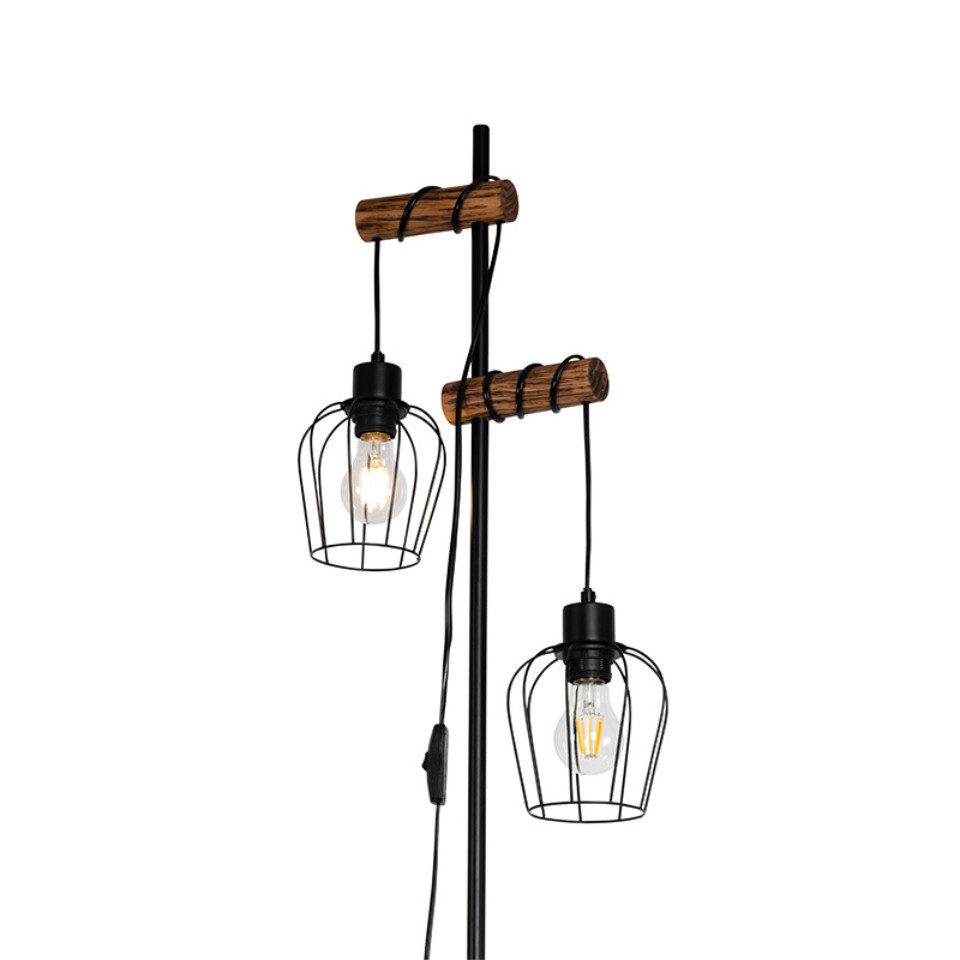 Qazqa Stehlampe Stronk, ohne Leuchtmittel, Warmweiß, QAZQA Stehlampe, e27, Schwarz, Stahl, Landhaus