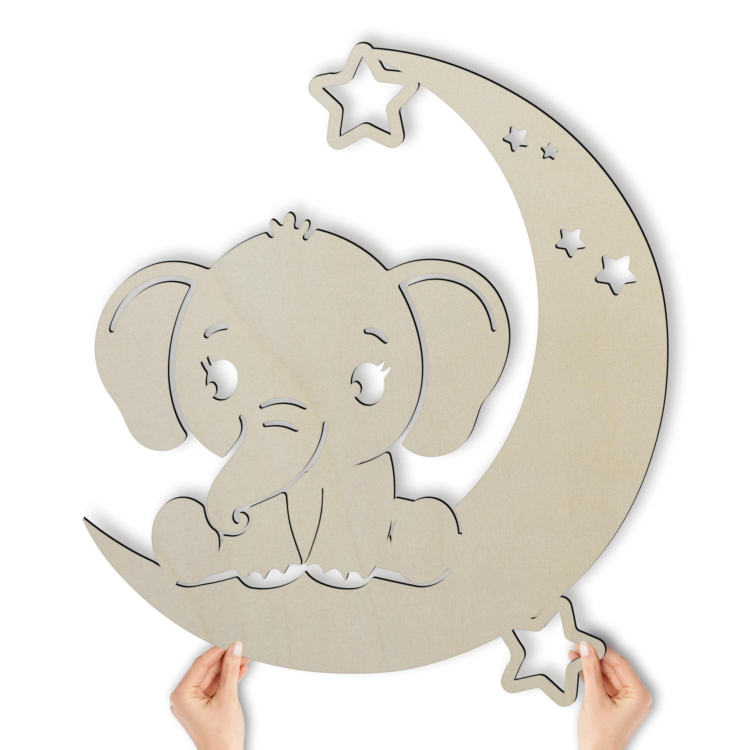 Namofactur LED Wandleuchte Baby Elefant auf Mond - Schlaflicht mit Elefanten Motiv für Kinder, Ohne Zugschalter/Stern, LED fest integriert, Warmweiß, Wanddekoobjekt, Wohnzimmer Leuchte, batteriebetrieben