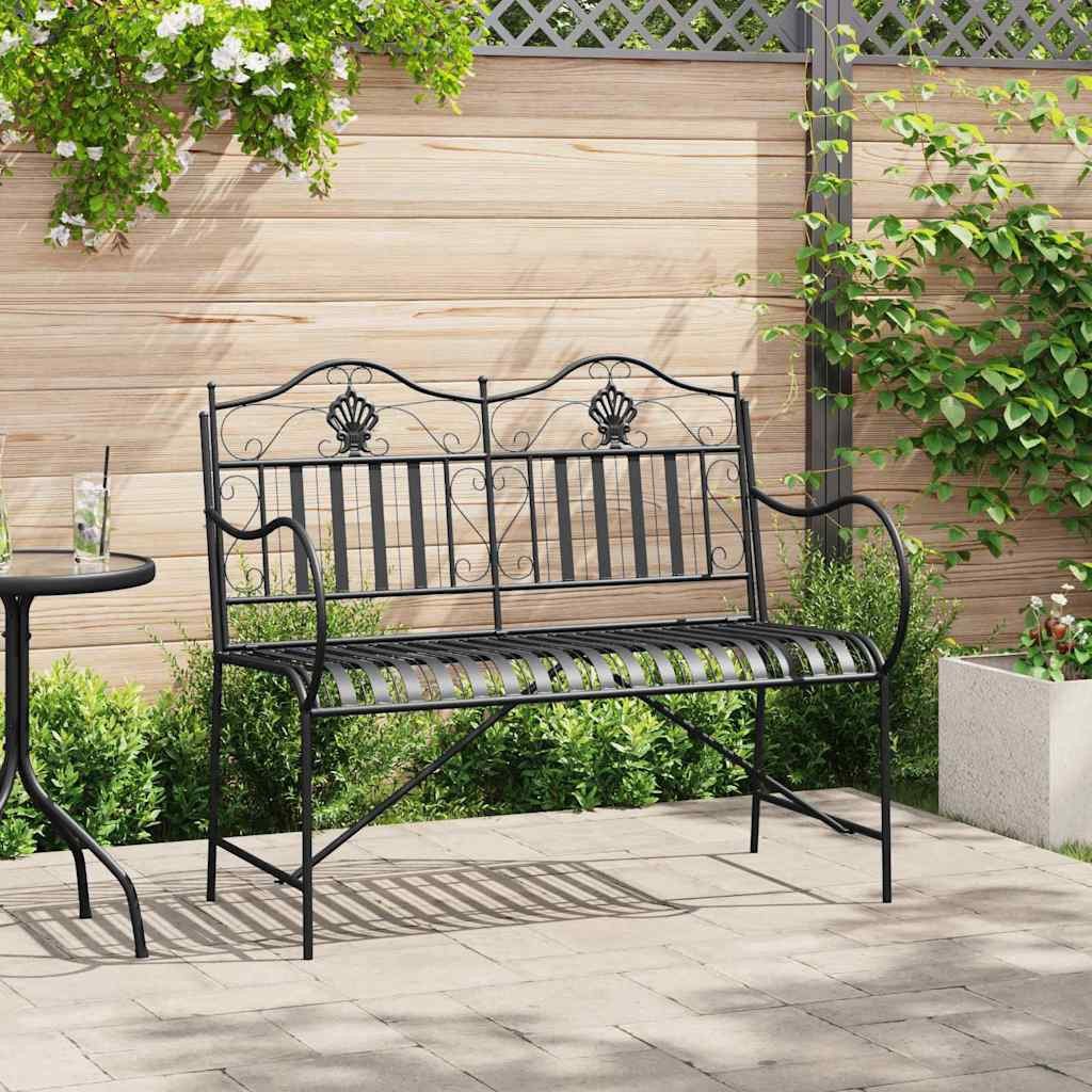 furnicato Gartenbank Moderne Stahl Schwarz 103,5 x 59 x 89 cm, Witterungsbeständige Sitzbank mit Armlehnen und gerader Rückenlehne