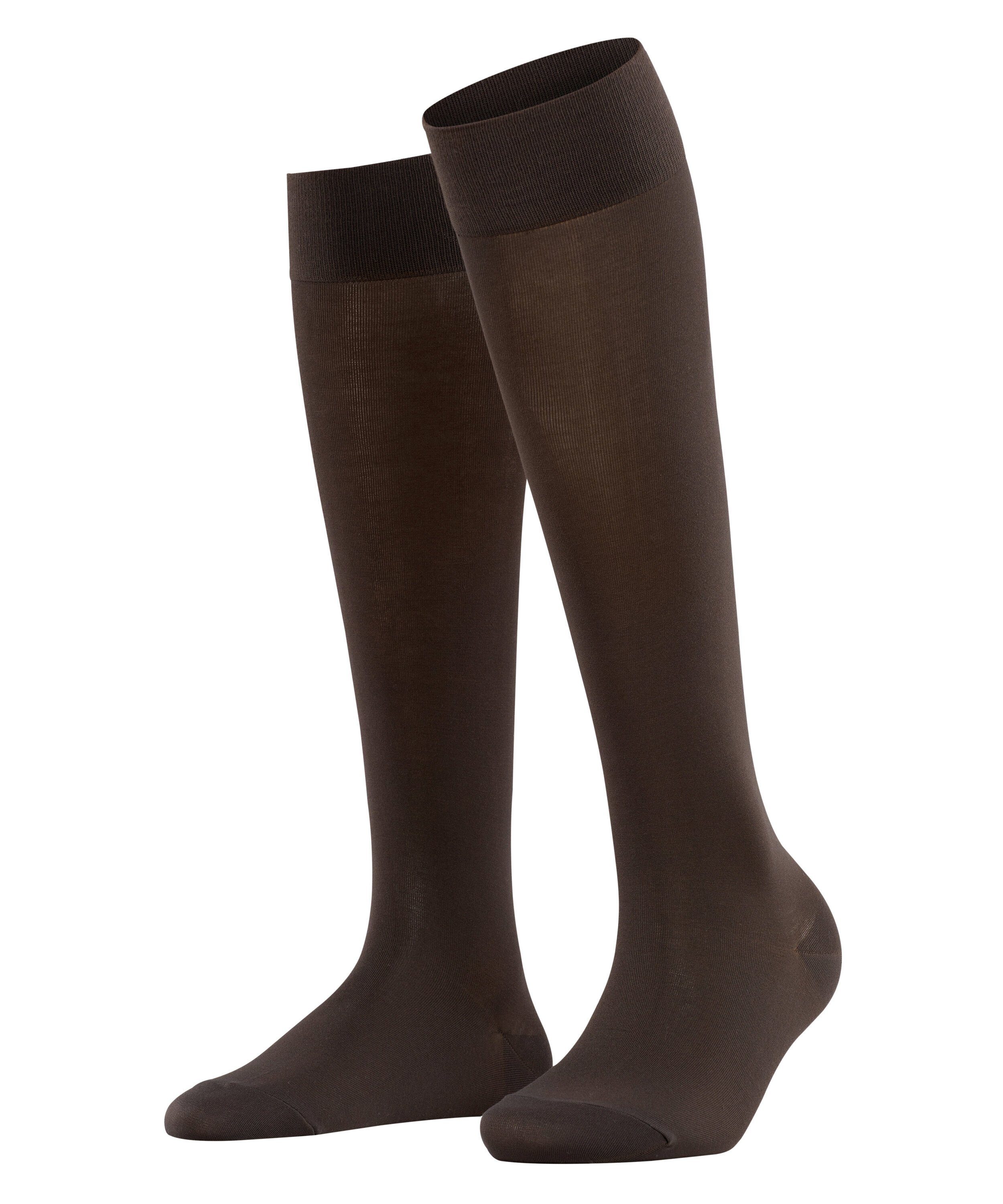 mit Cotton (5239) sehr dark Maschenbild brown Touch feinem Kniestrümpfe (1-Paar) FALKE