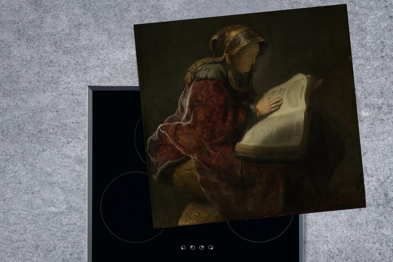 Rijn, liest MuchoWow küche tlg), Alte Herdblende-/Abdeckplatte van Hanna Ceranfeldabdeckung, Vinyl, - Prophetin (1 Arbeitsplatte Frau cm, 78x78 für Rembrandt
