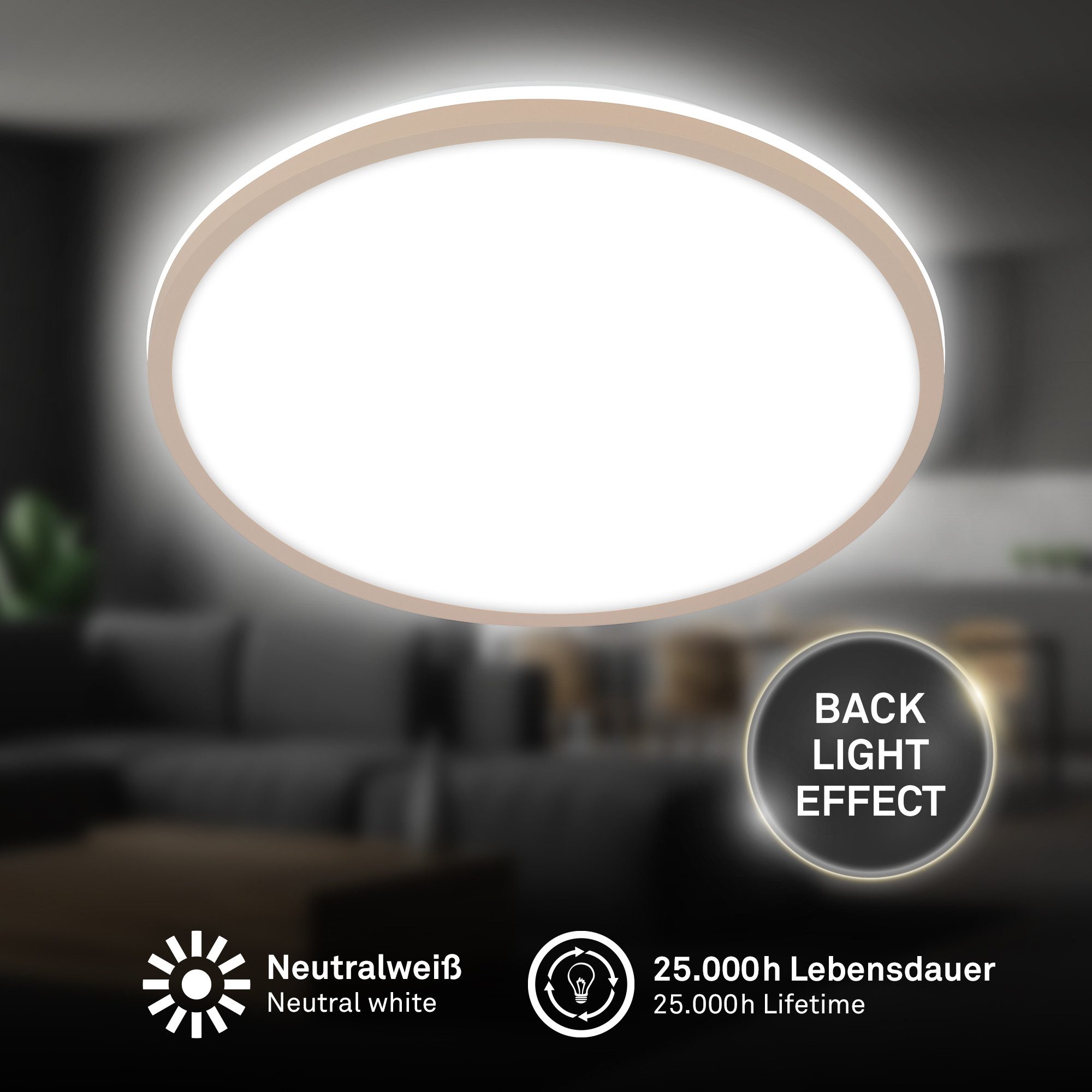 Briloner Leuchten Deckenleuchte LED Deckenlampe Backlighteffekt IP20 Neutralweiß Büro Flur, LED fest integriert, 4000K, mit Backlighteffekt, IP20, silber, 28 cm