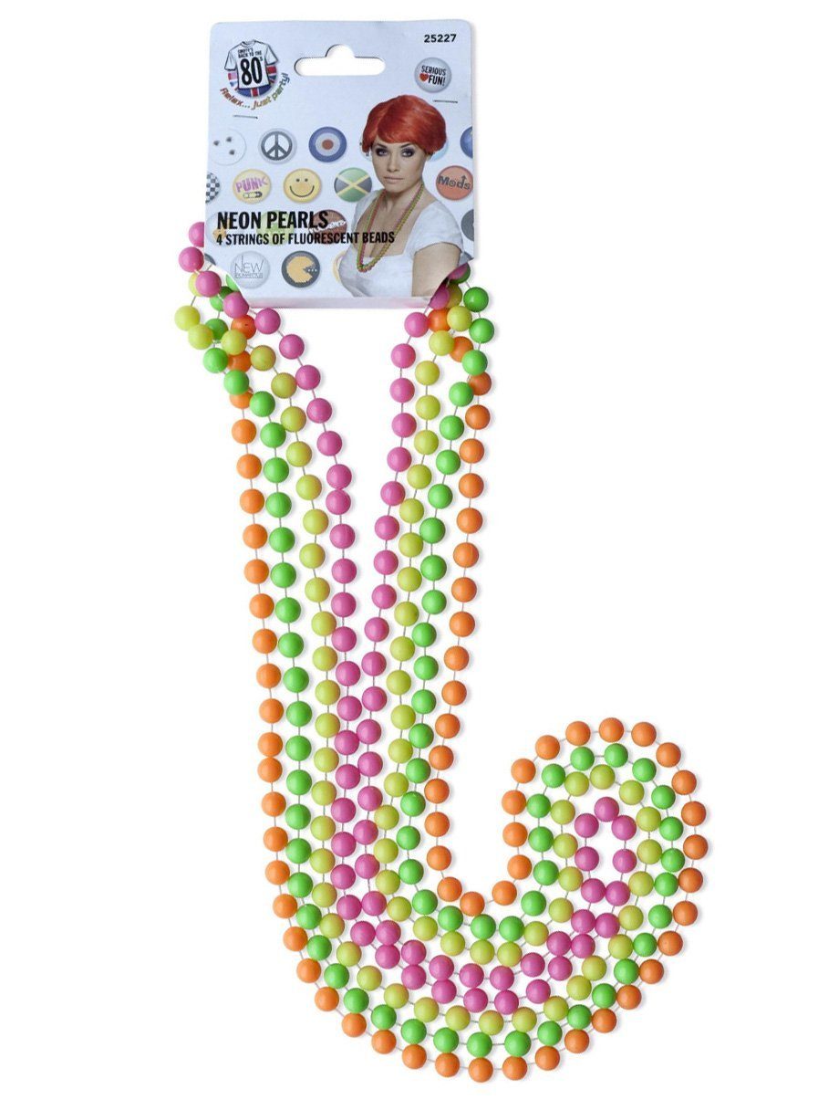 Smiffys Kostüm 80er Jahre Neon Perlenkette, Fluoreszierende Ketten in vier Farben