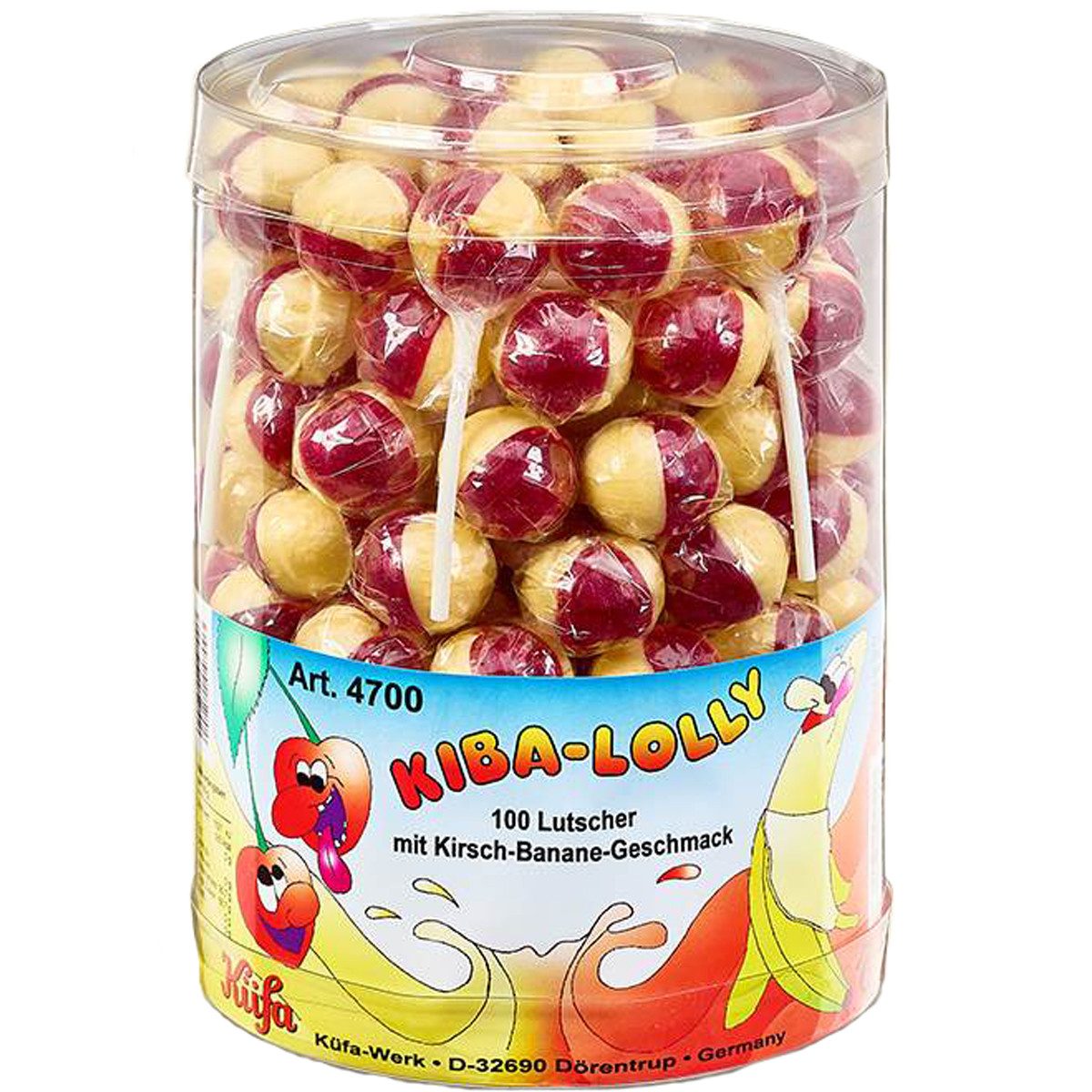 KUEFA Süßigkeit, Küfa Kiba Lolly Lutscher mit Kirsch Banane Geschmack 100 Stück 1800g